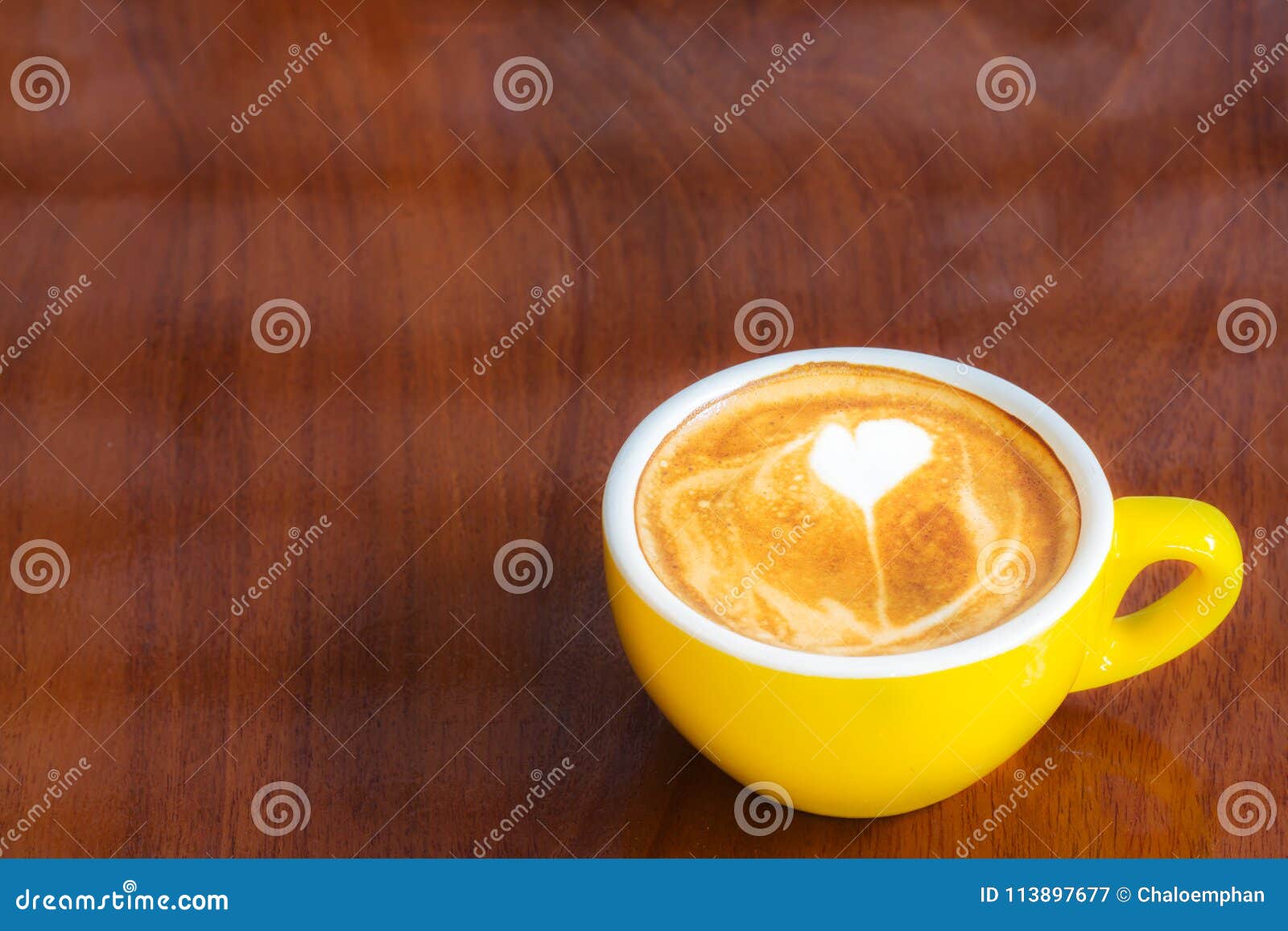 Coffee cup on wood table. stock image. Image of closeup 113897677