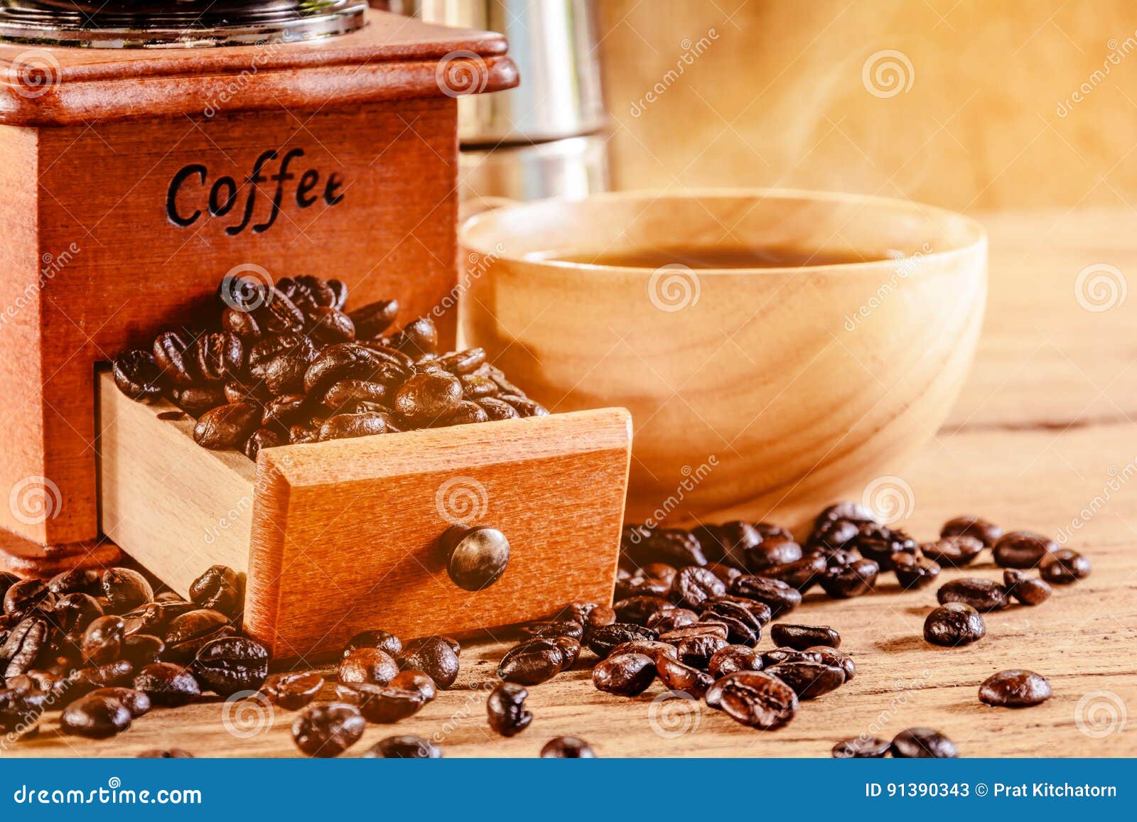 Coffee cup on wood table stock image. Image of shop, closeup 91390343
