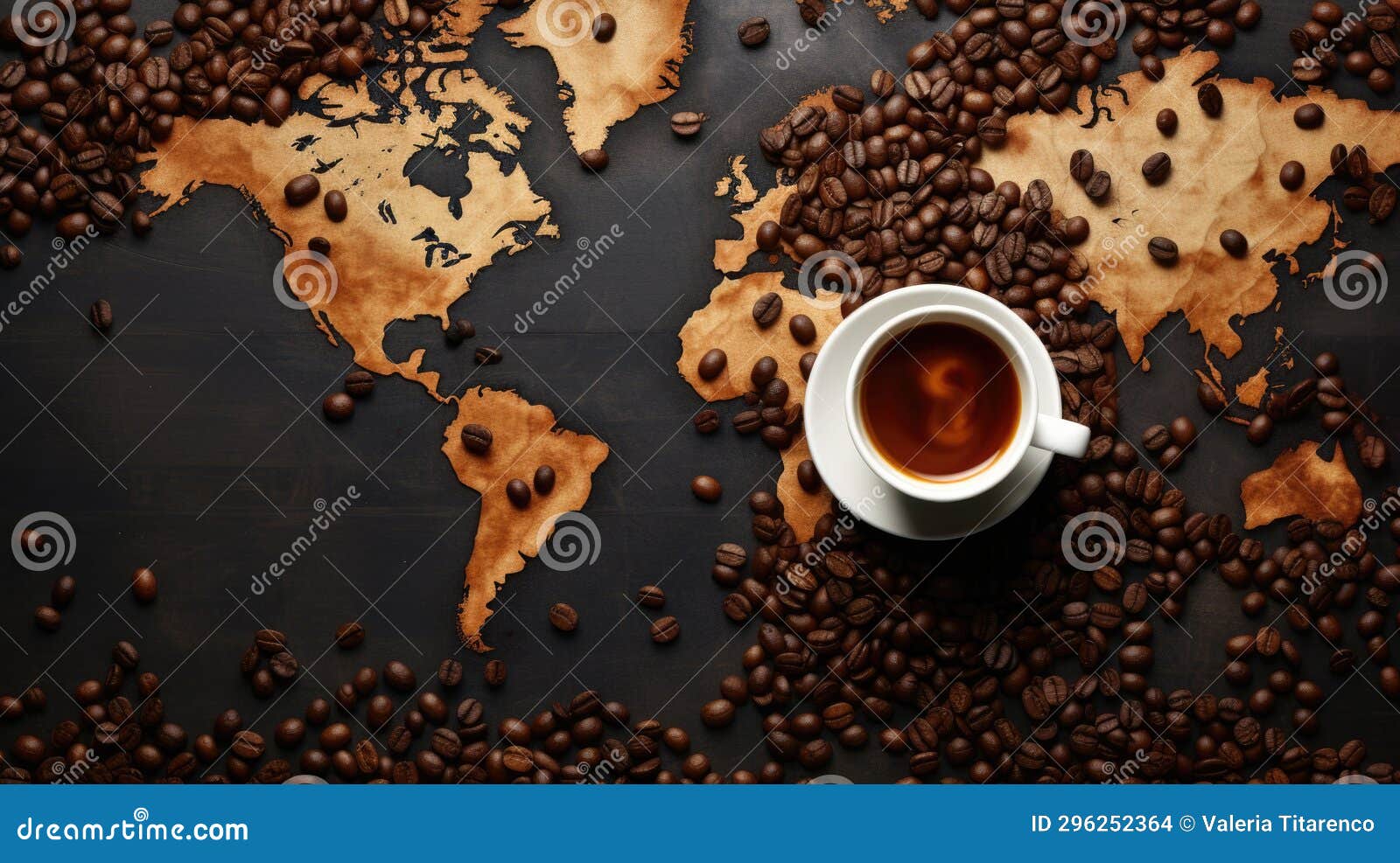A Coffee Cup on a World Map, Marking the Global Love for Coffee on