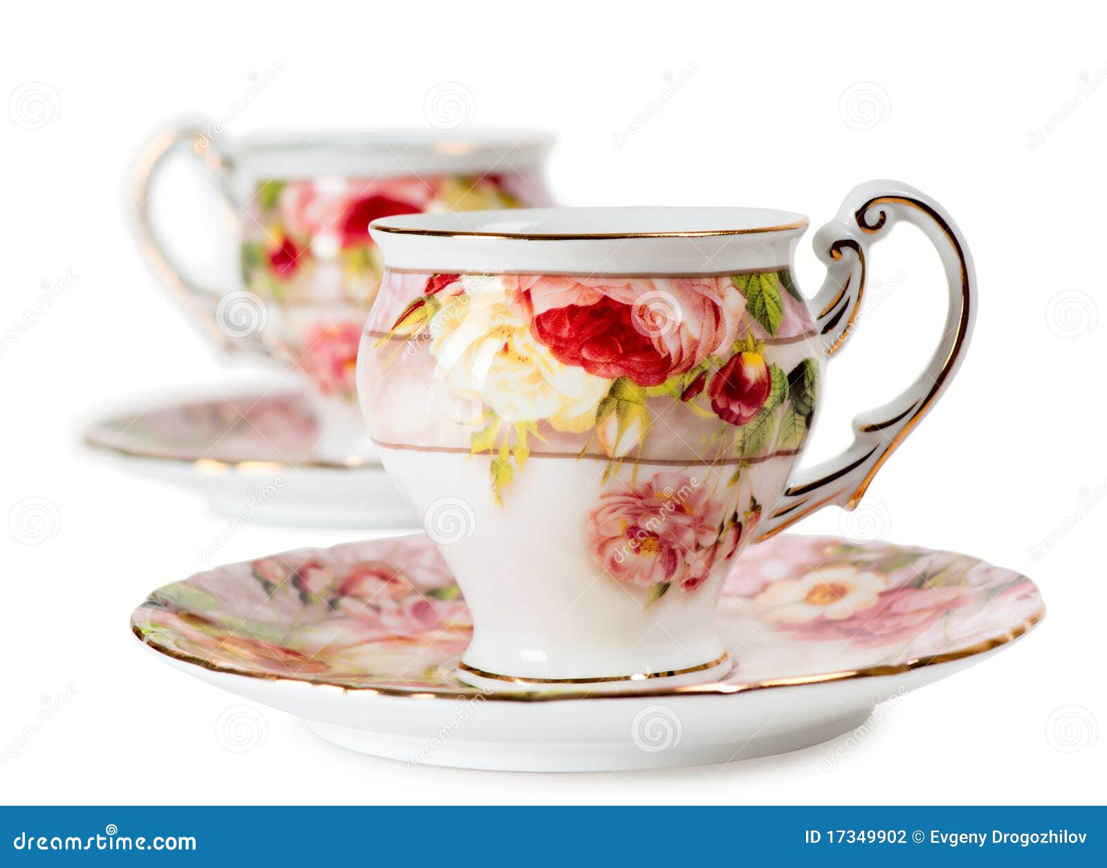 Coffee Cups and Saucers Decorated with Flowers Stock Photo Image of