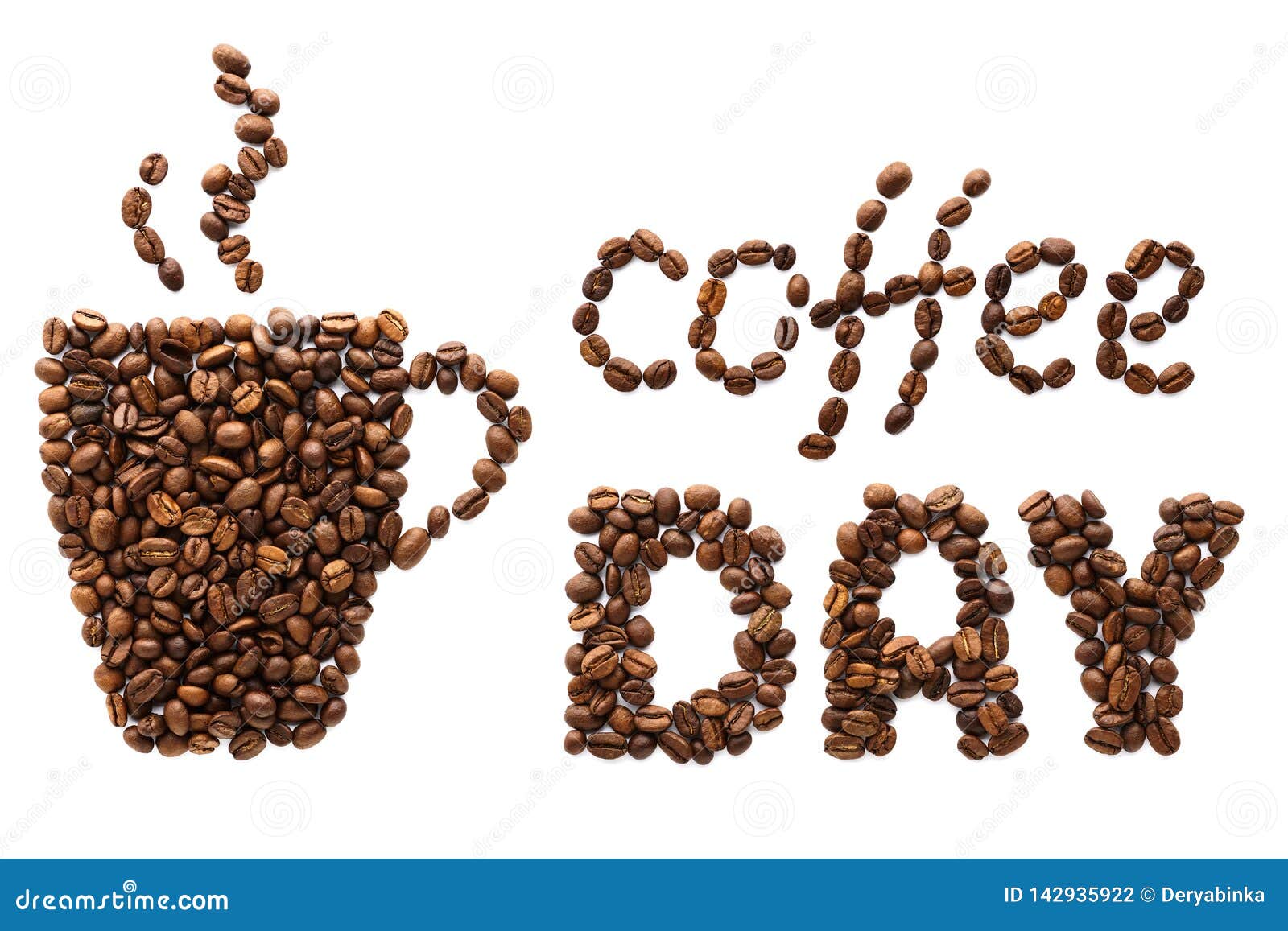 Coffee Day Concept with Cup Made of Coffee Beans and Lettering Stock
