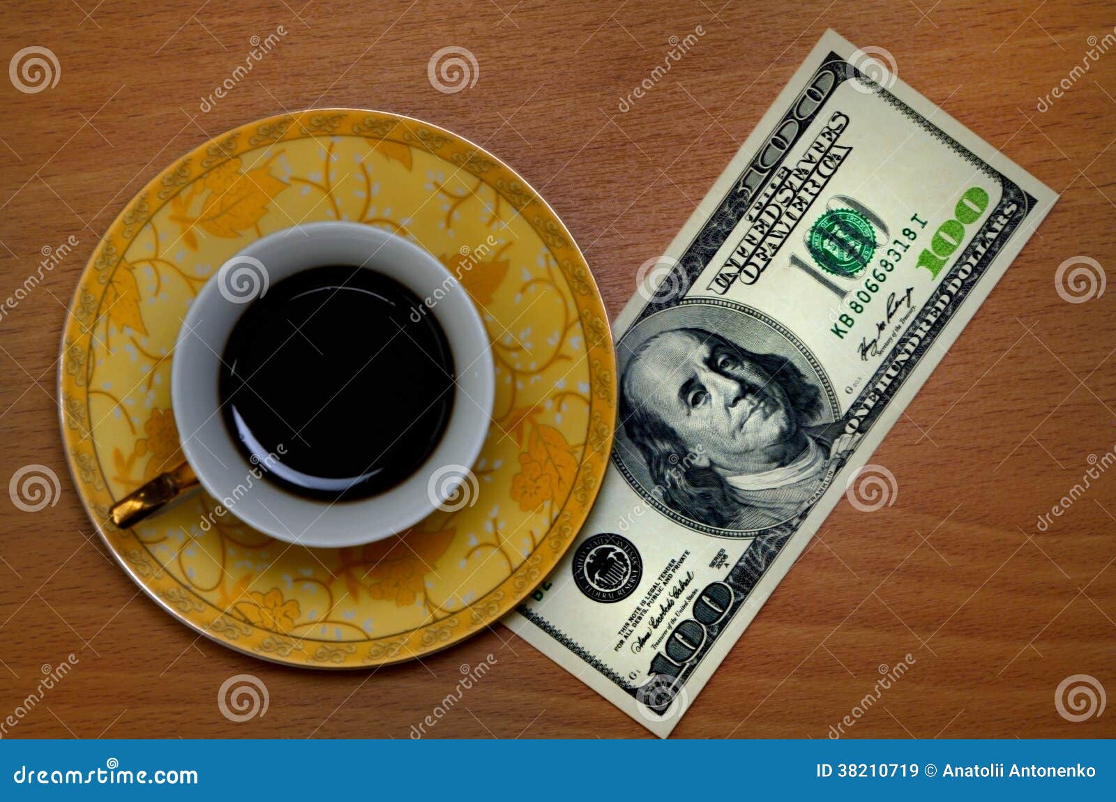 Coffee and hundred dollars stock image. Image of dollars 38210719