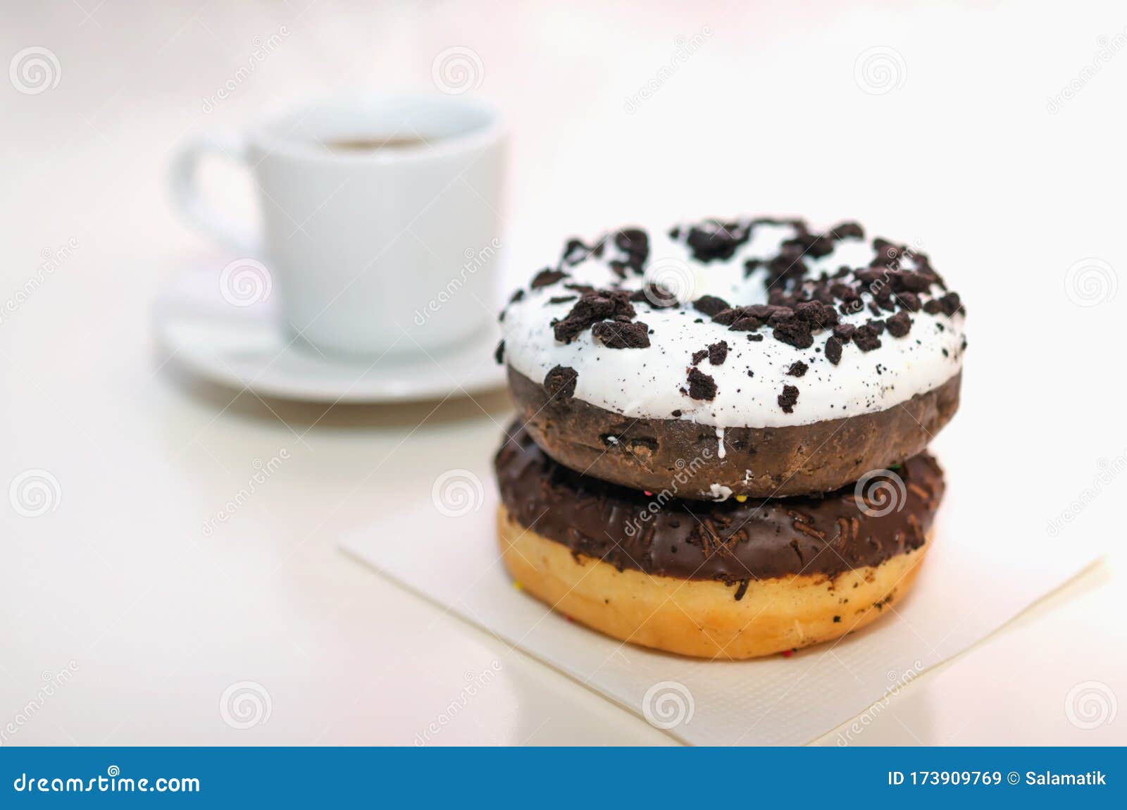 Coffee and Donuts for Breakfast Stock Image Image of brown, white