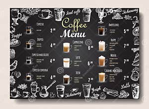 Chalkboard Cafe Menu List Design With Dishes Name Vector Illustration 