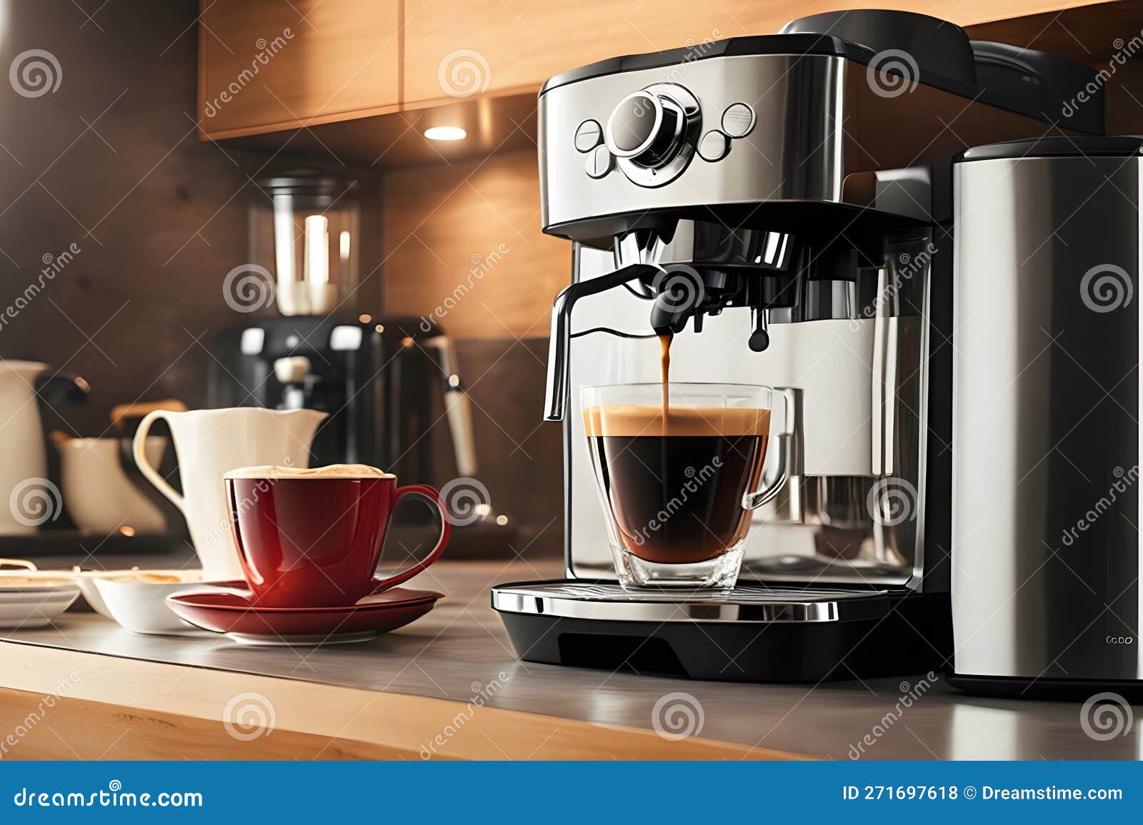 Coffee Extraction from Professional Coffee Machine. Generative AI Stock