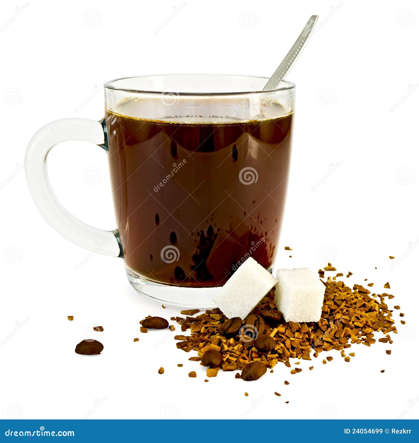Coffee in a Glass Mug with Sugar Stock Image Image of color, spoon