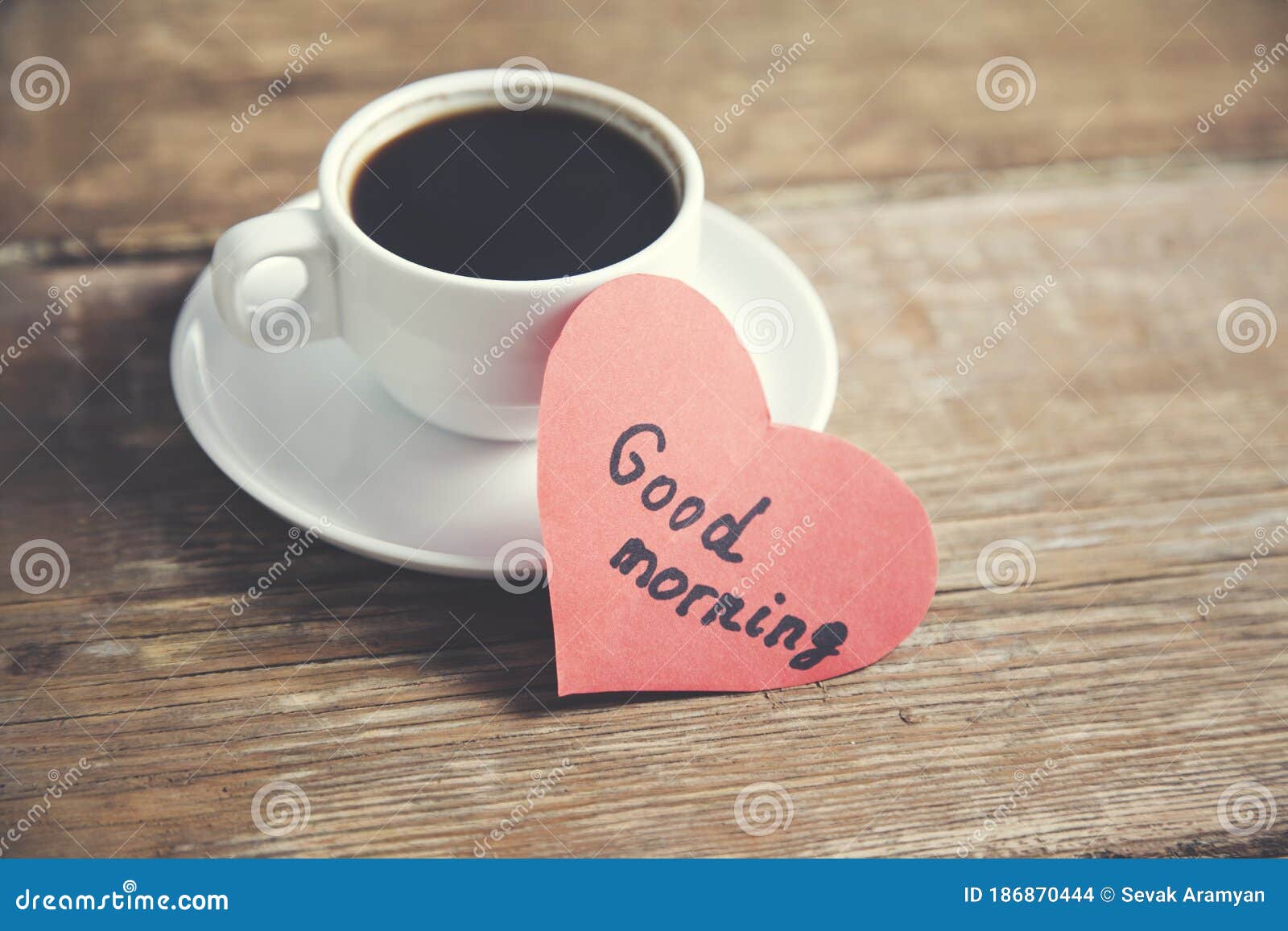 Coffee with Good Morning Text on Heart Stock Photo - Image of ...