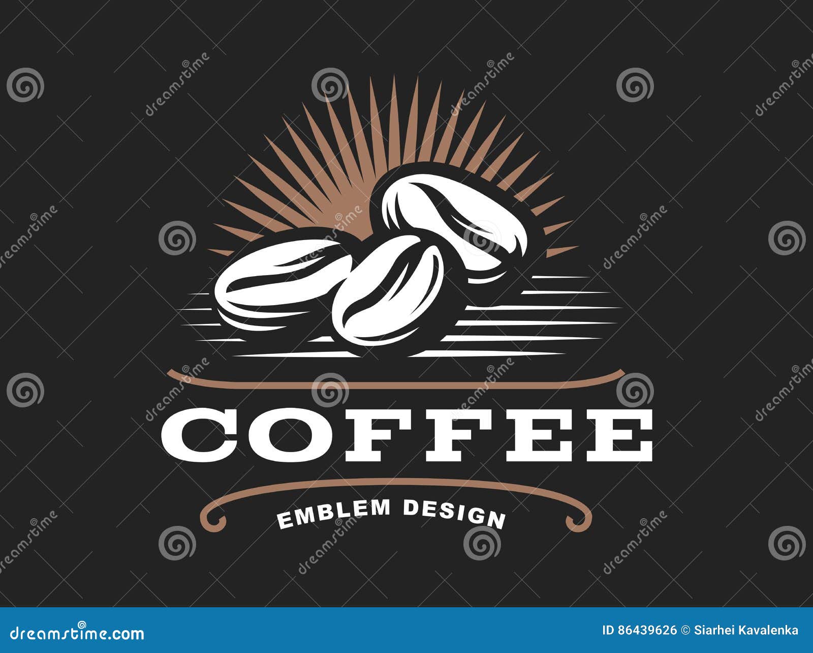 Coffee Grain Logo Vector Illustration, Emblem on Black Background