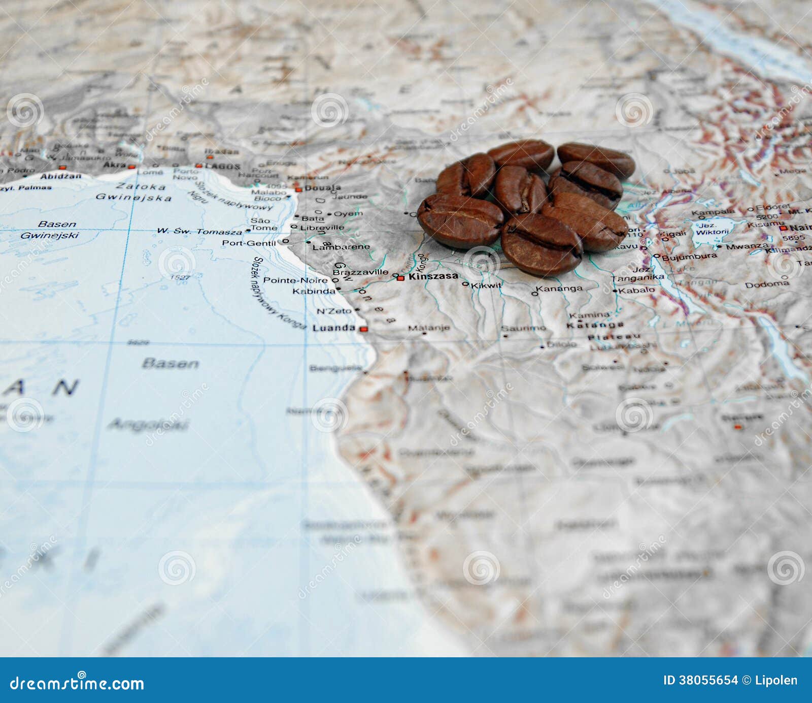 Coffee Grains on Africa Map Stock Photo Image of asia, europe 38055654
