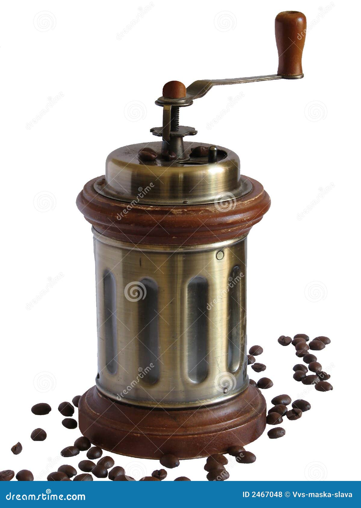 Manual Coffee Grinder with Medium Roasted Coffee Beans Stock Photo