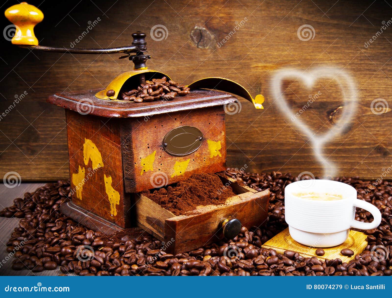 Coffee Grinder with Beans and Coffe Cup Stock Image Image of shop