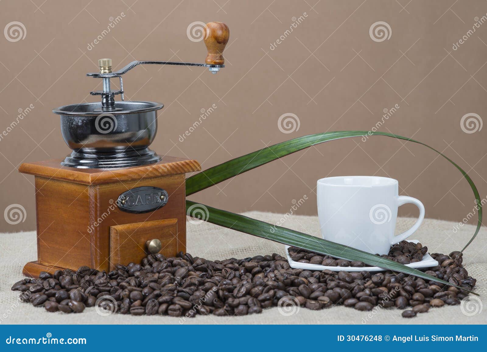 Coffee Grinder and Cups on Some Bean Stock Photo Image of brown