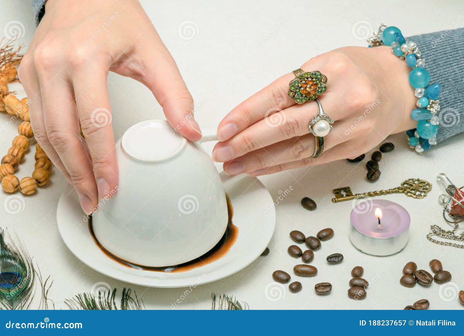 Coffee Grounds Fortune Telling Stock Image Image of candle, table 188237657