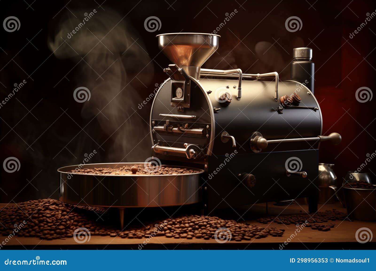 Coffee Grounds at Roaster Machine. Generative AI Stock Image Image of