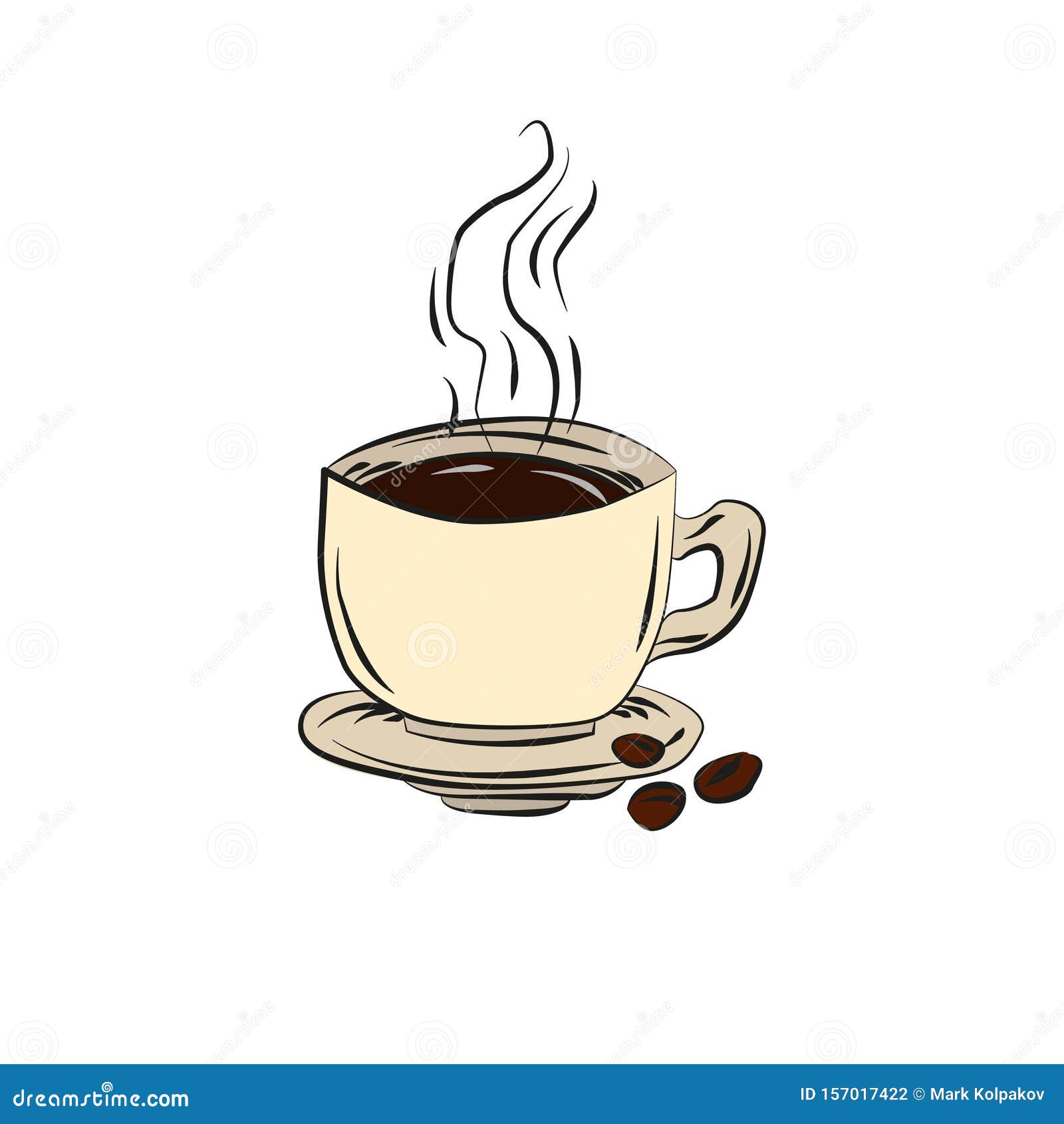Coffee Hand Drawing on White Background, Vector Stock Illustration