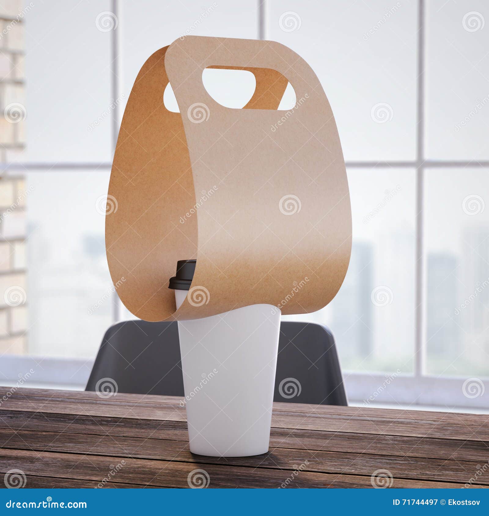 Coffee Holder with Cup on the Office Table. 3d Rendering Stock