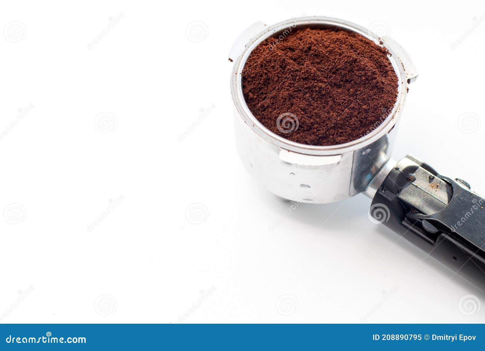 Coffee Holder with Ground Coffee on White Background Stock Image