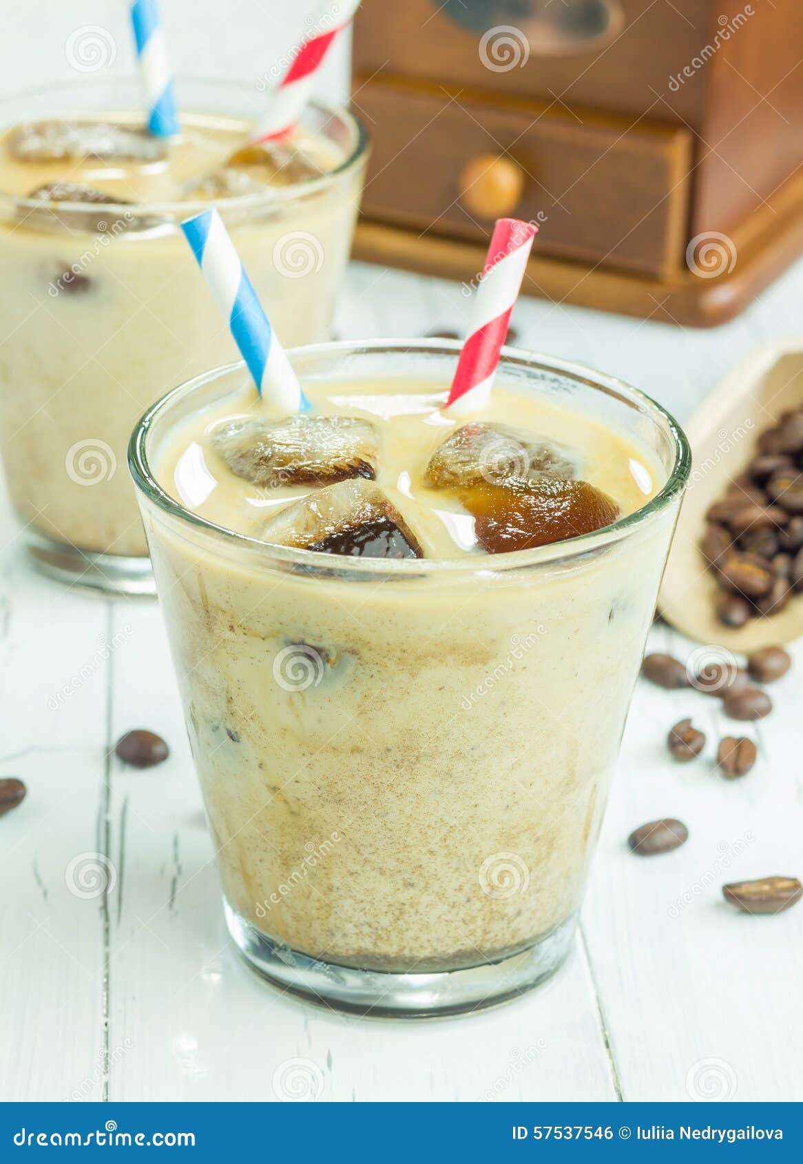 Coffee ice cubes with milk stock photo. Image of aroma 57537546
