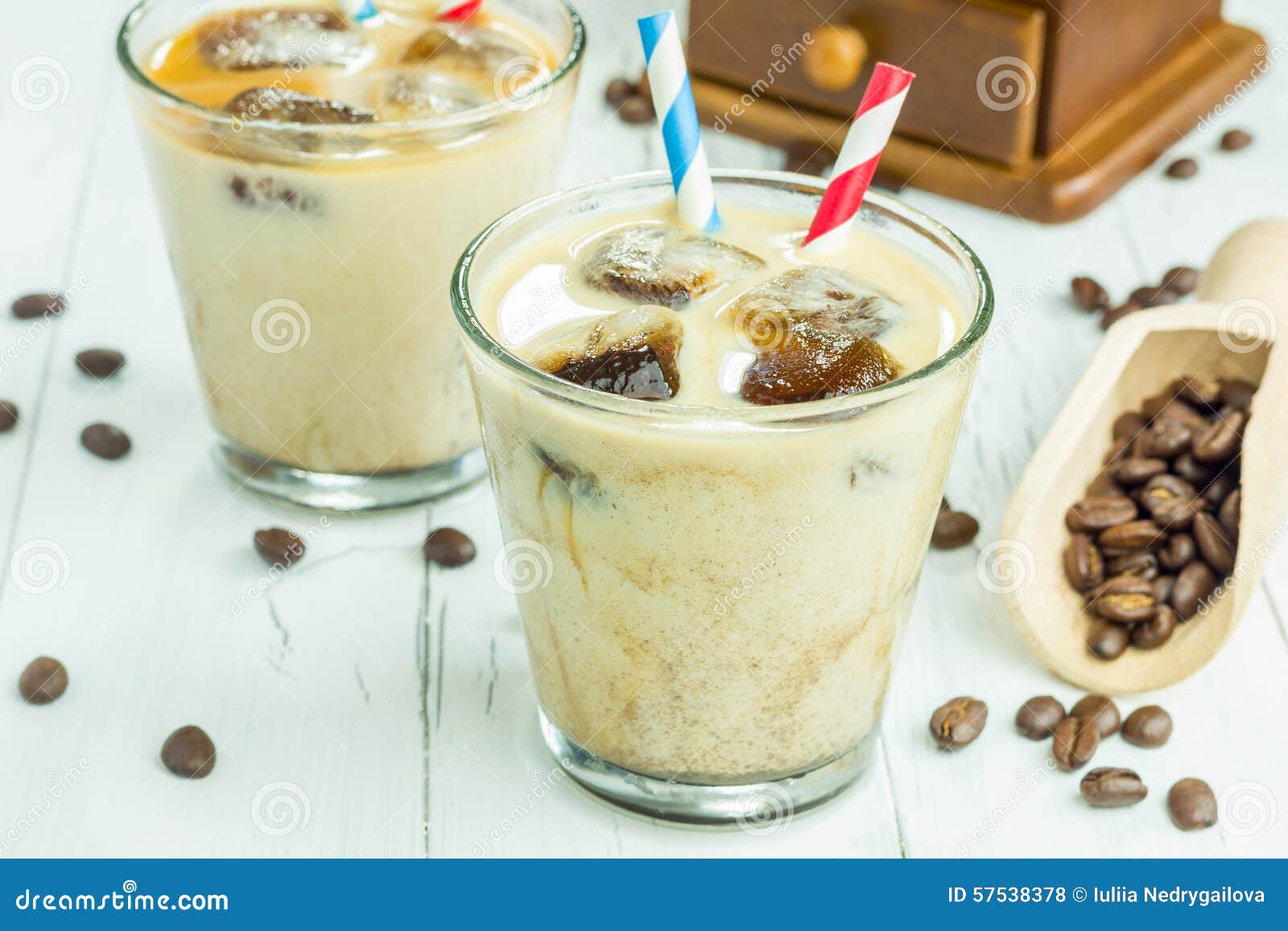 Coffee ice cubes with milk stock photo. Image of chilled 57538378