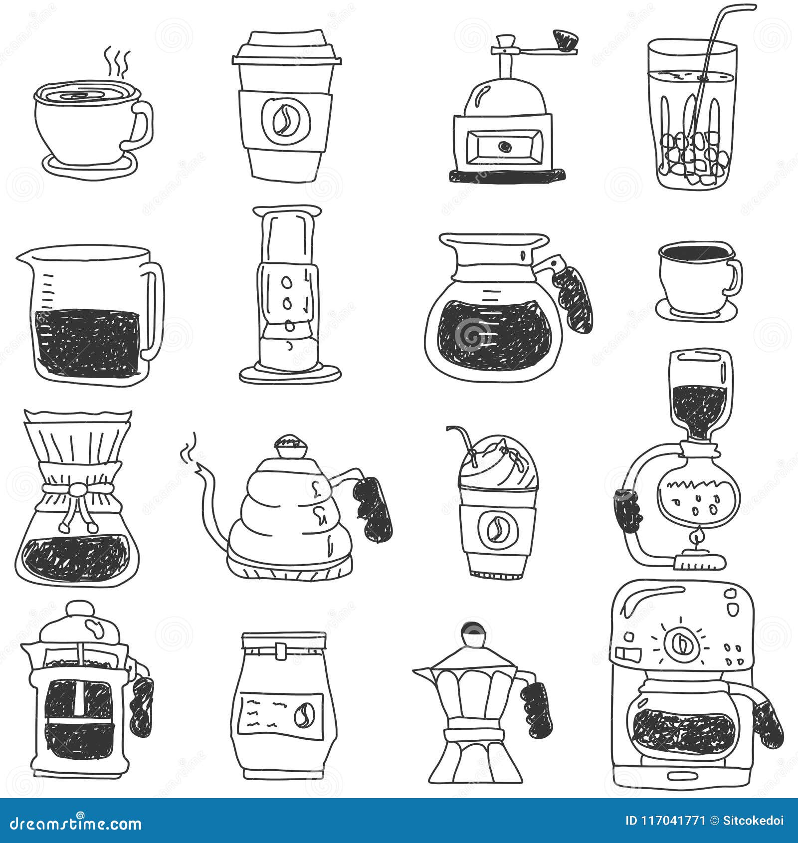 Download Coffee Icons Set With Stripe Line Stock Vector ...
