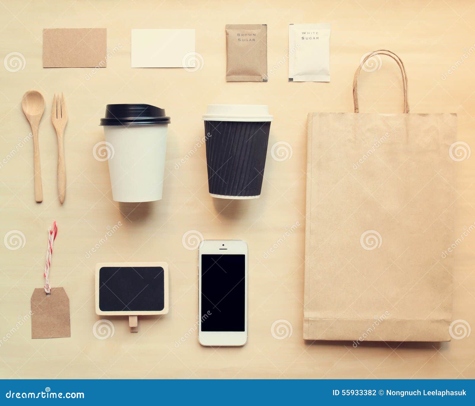 Coffee Identity Branding Mockup Set From Top View Stock ...