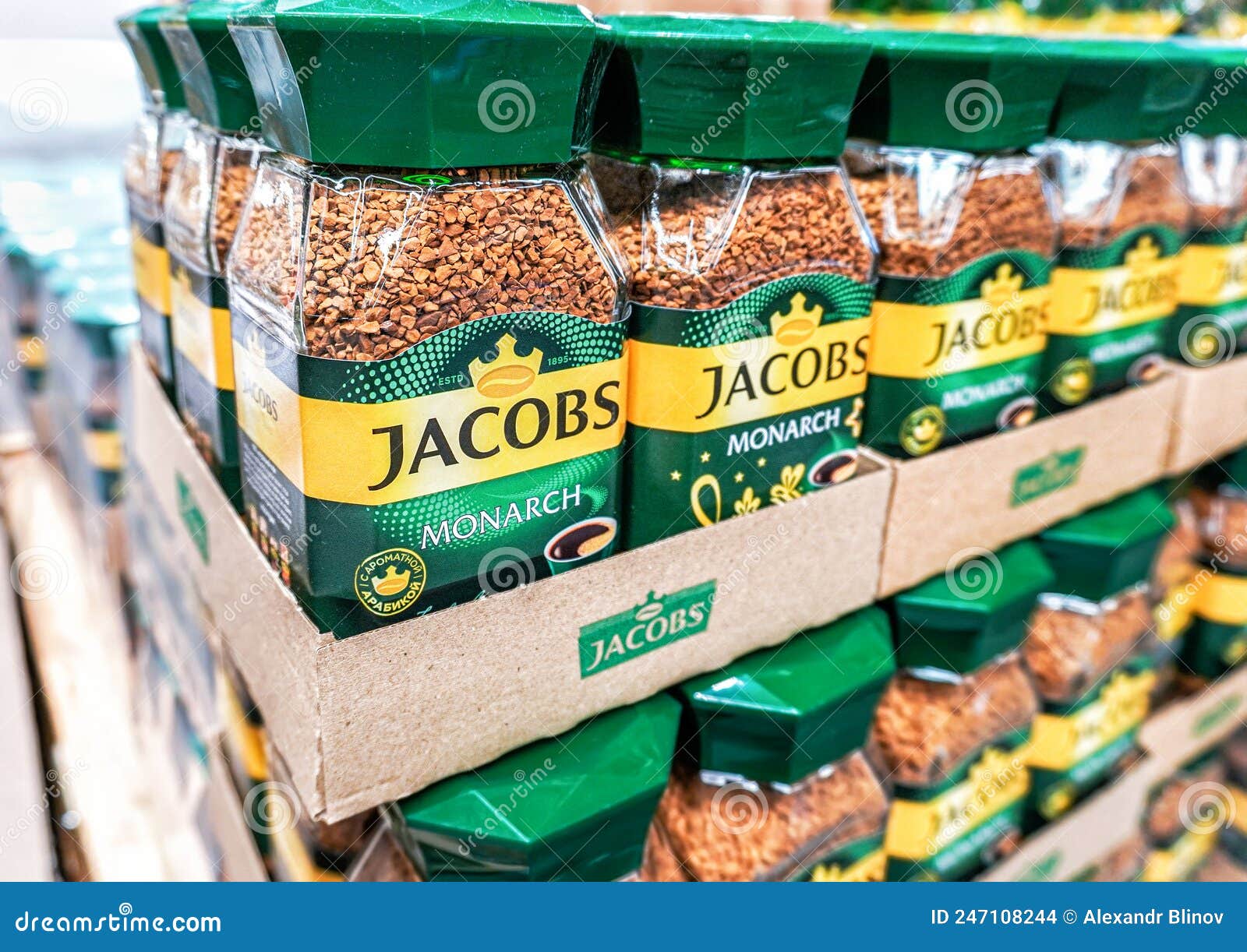Coffee Jacobs Monarch in Glass Jars on a Store Shelf Editorial Stock