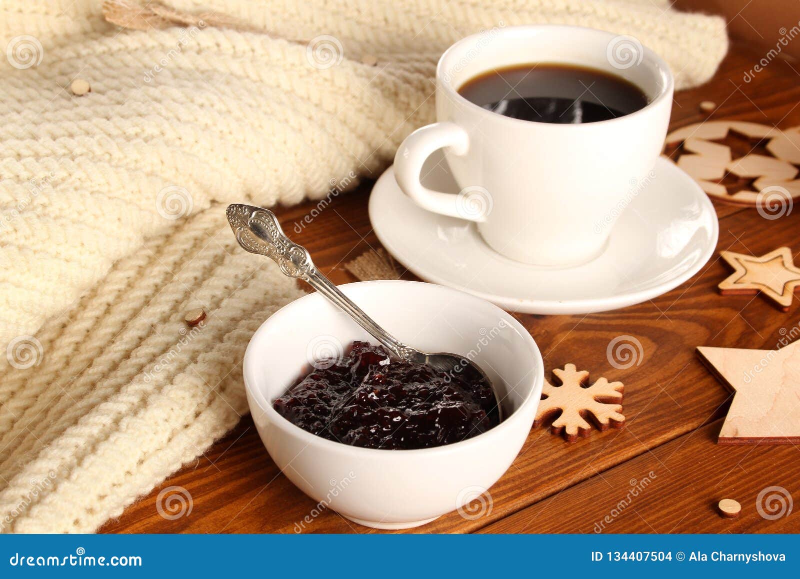 Coffee with Jam on the Table Stock Photo Image of meal, drink 134407504