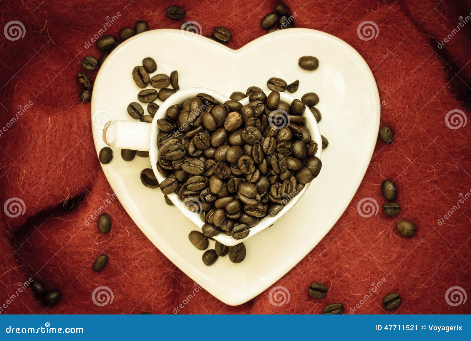 Coffee Klatsch Java Concept. Heart Shaped Cup Filled With Roasted