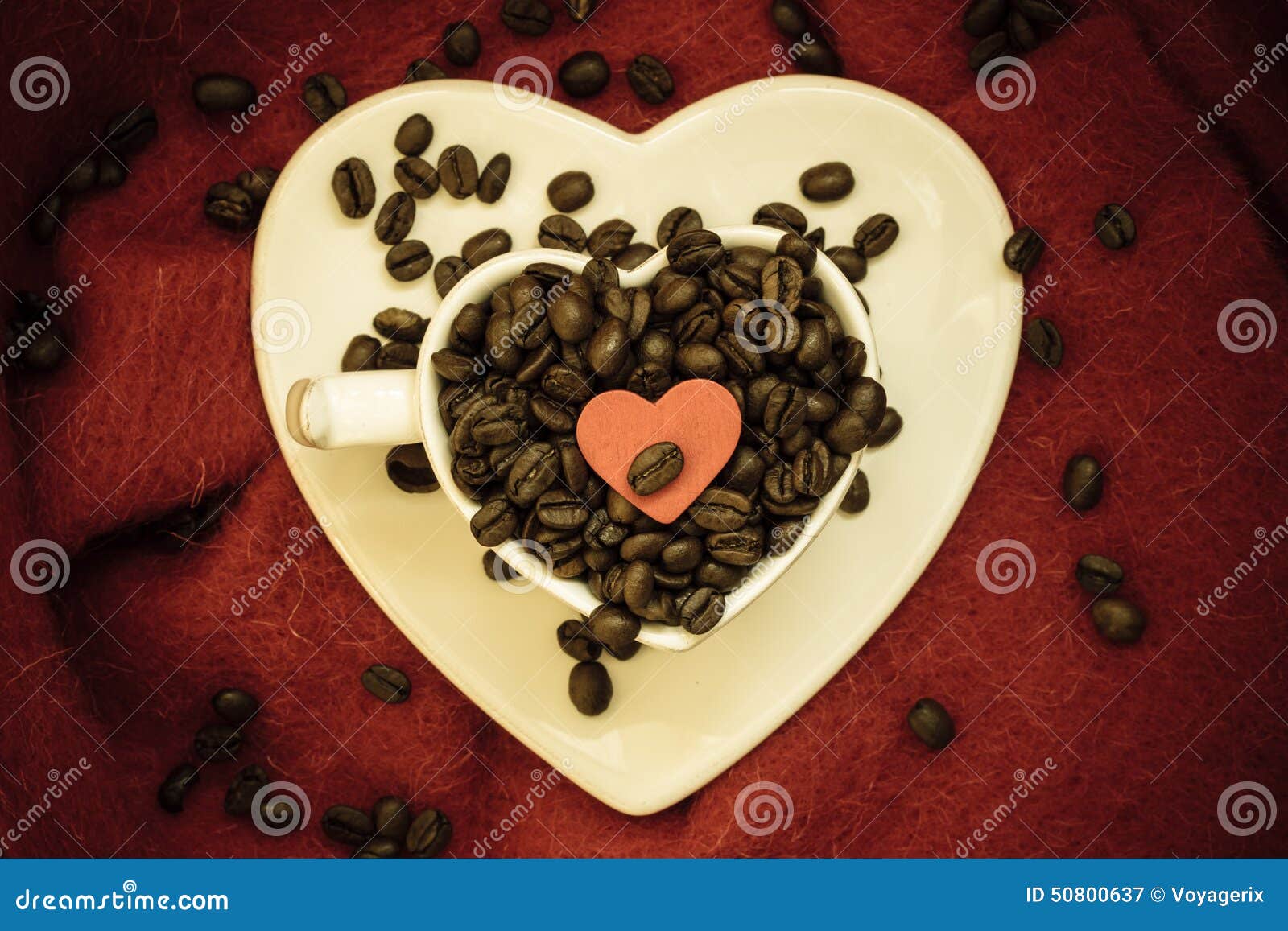 Coffee Klatsch Java Concept. Heart Shaped White Cup Filled with Roasted