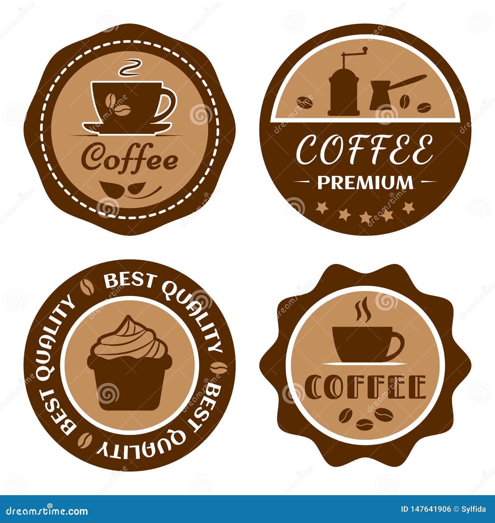 Coffee Label Set, Cafe Logo, Vector Stock Illustration - Illustration of  brown, brand: 147641906