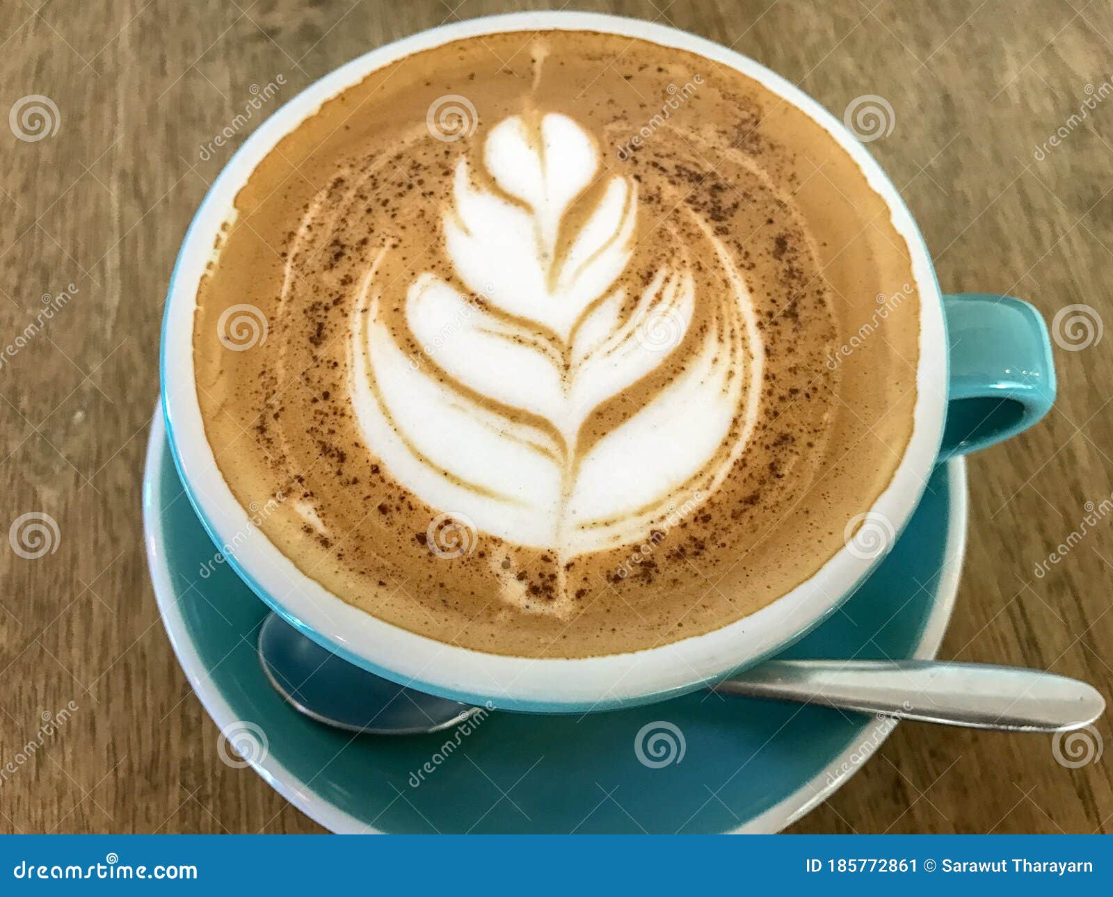 Hot Coffee with Latte Art, Leaf Pattern Stock Image - Image of bitter