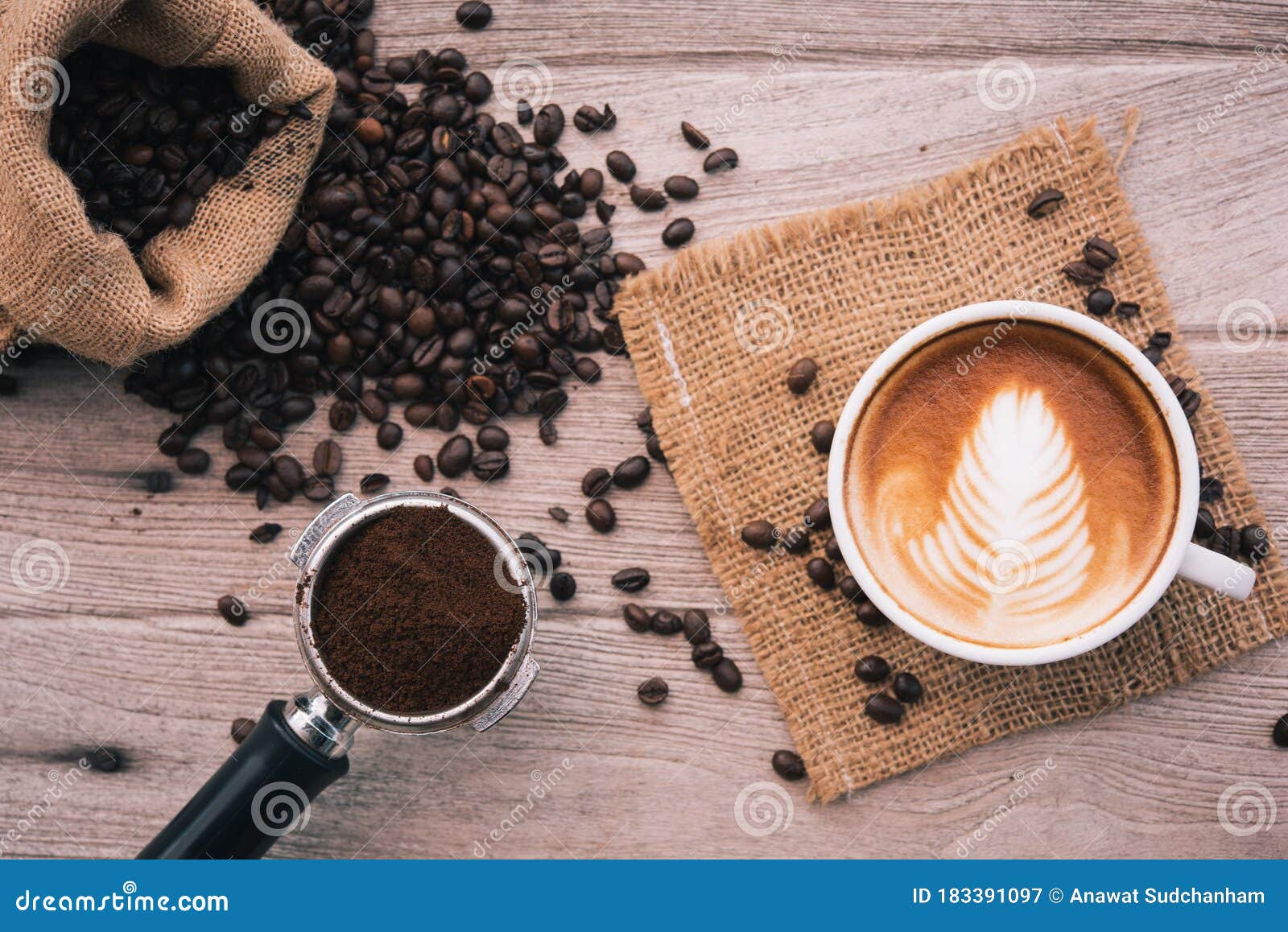 Coffee Latte Art with Coffee Beans Stock Image Image of latte, white