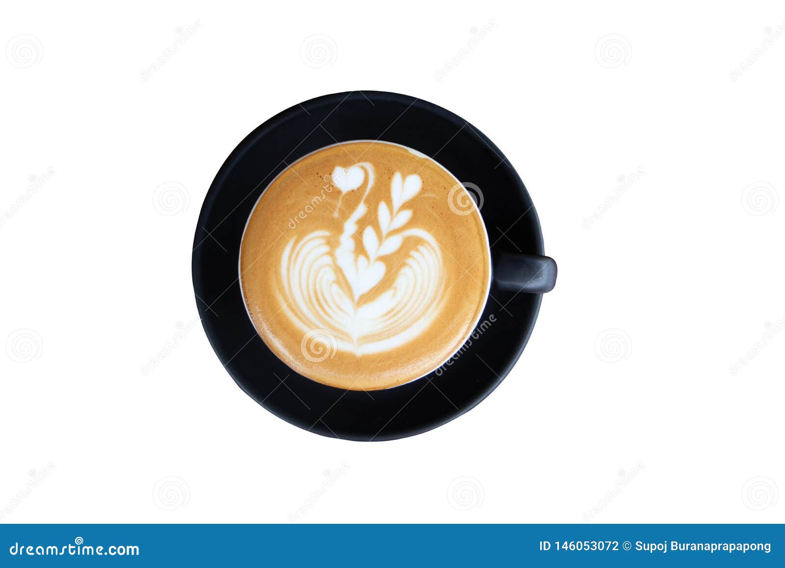 Nice Texture of Latte art on hot latte coffee . Milk foam in heart