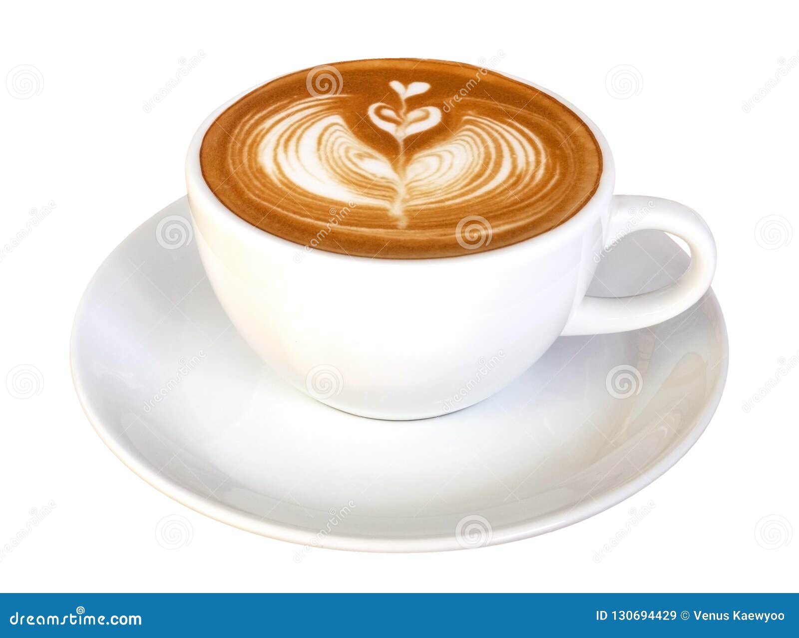 coffee latte art flower heart , hot cappuccino  on white background, path