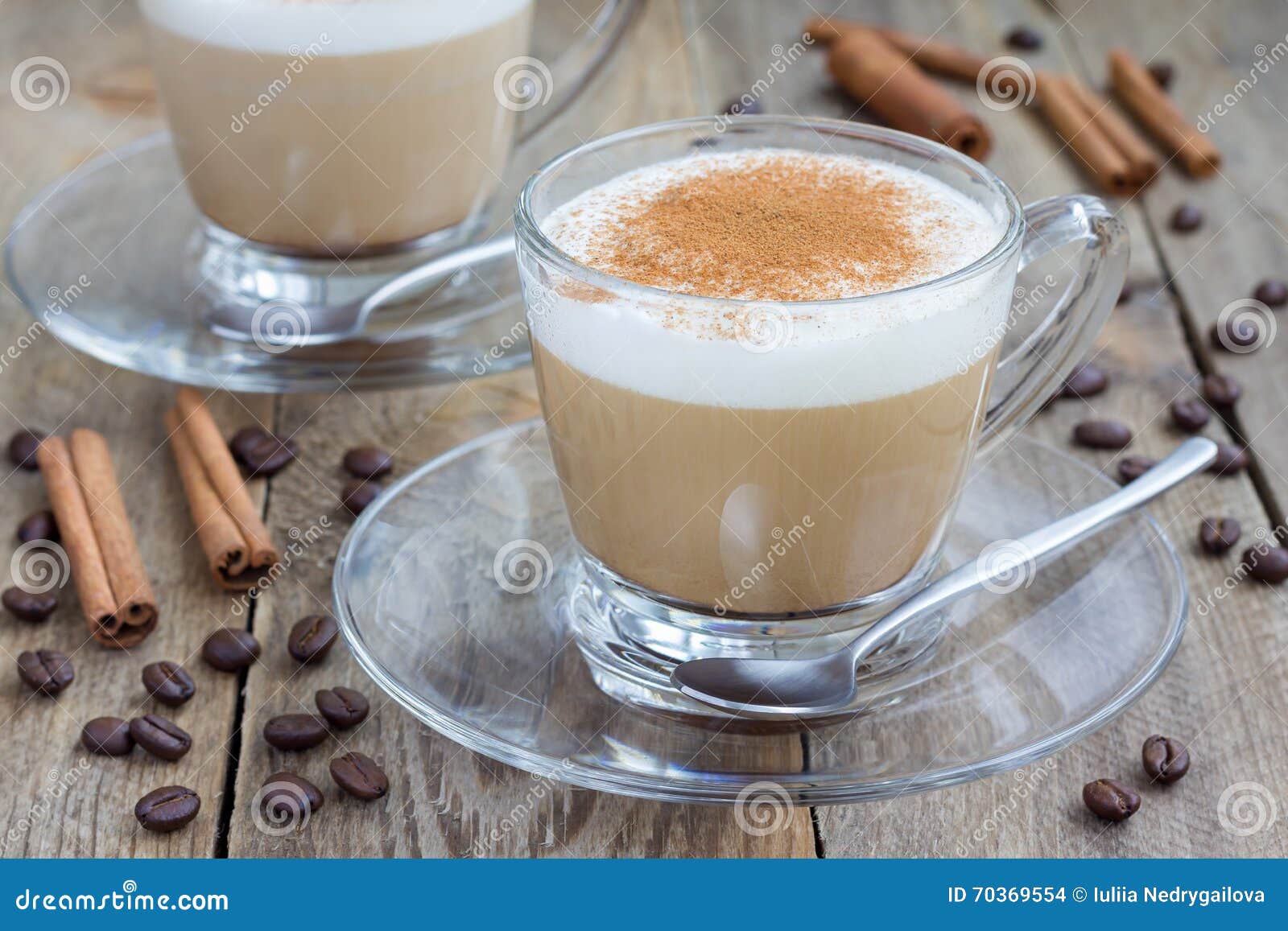 Coffee latte in glass cups stock photo. Image of glass 70369554