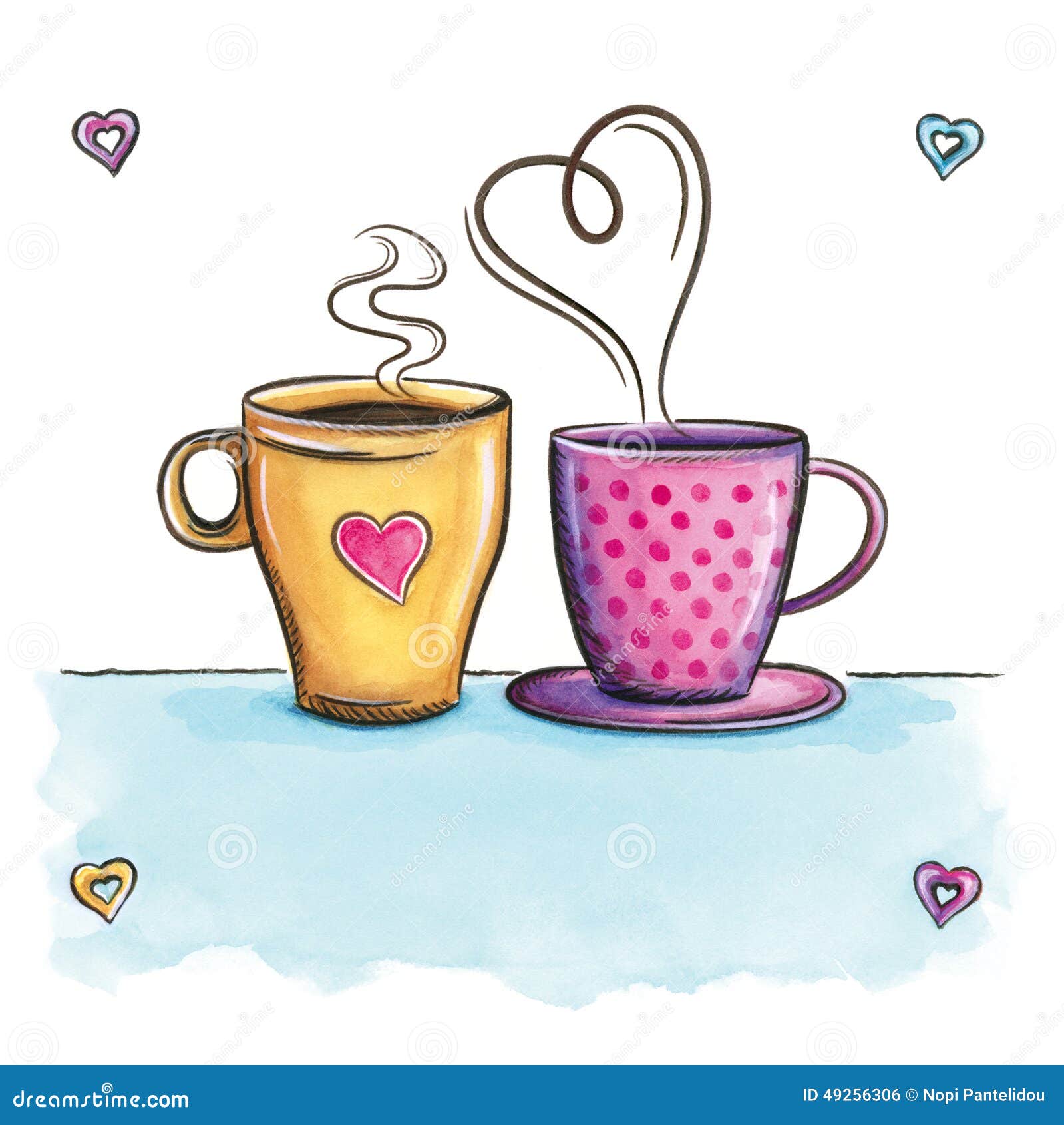 Coffee Love. Cups Love Background Kitchen Decor. Stock Illustration -  Illustration of colorful, cafe: 49256306