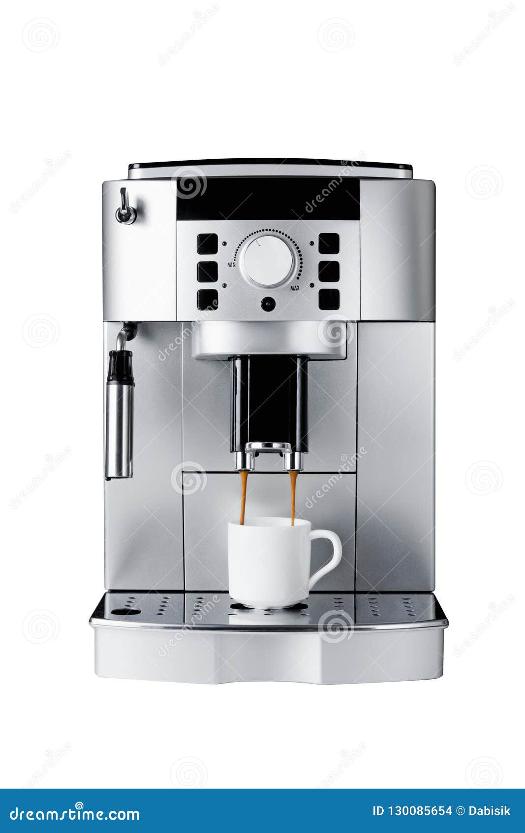 Coffee Machine Brewing Cup of Coffee, Isolated on a White Background Stock  Photo - Image of black, equipment: 130085654