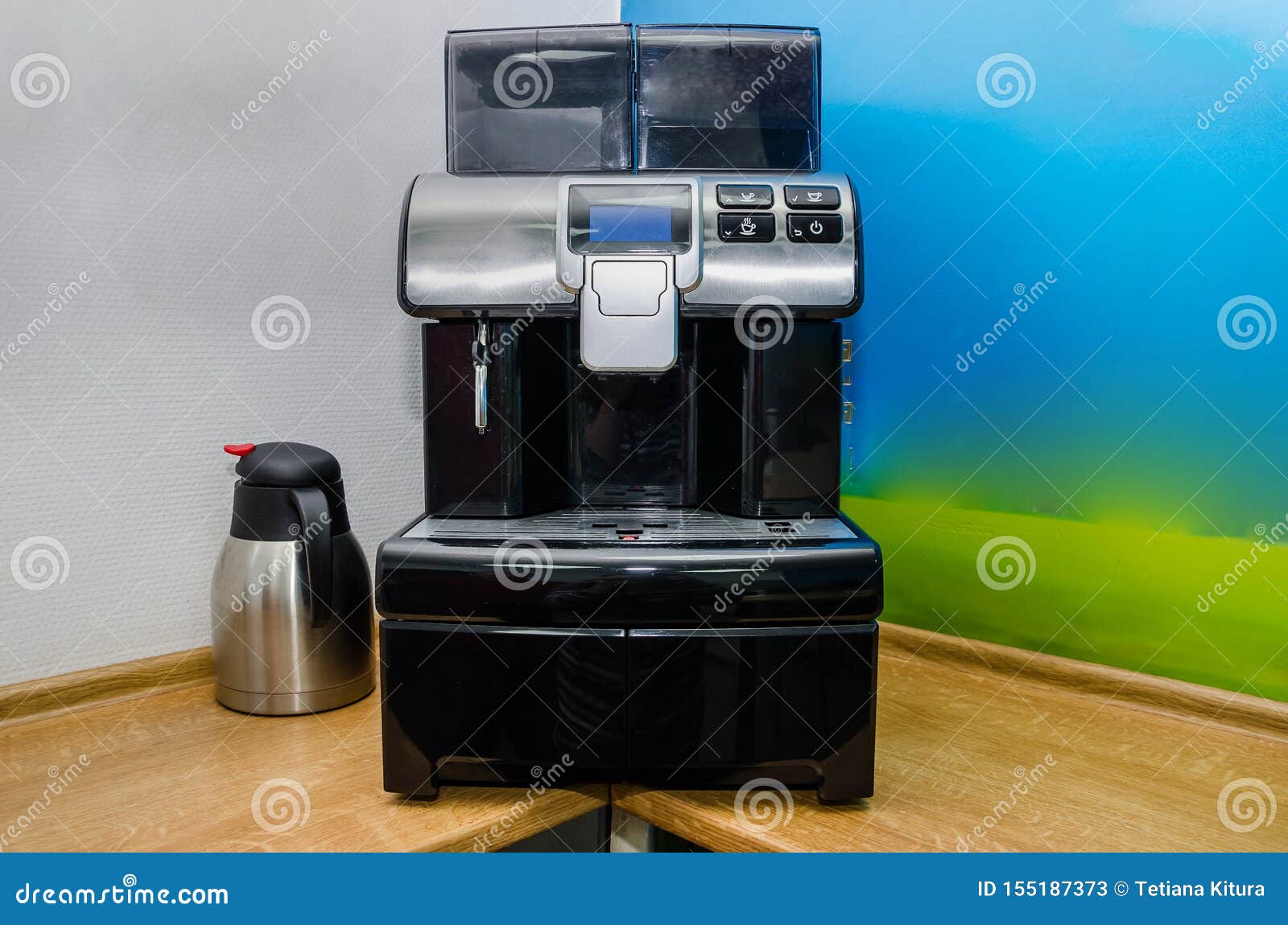 Coffee Machine and Electric Kettle on the Office Desk. Front View. Stock  Image - Image of brew, detail: 155187373