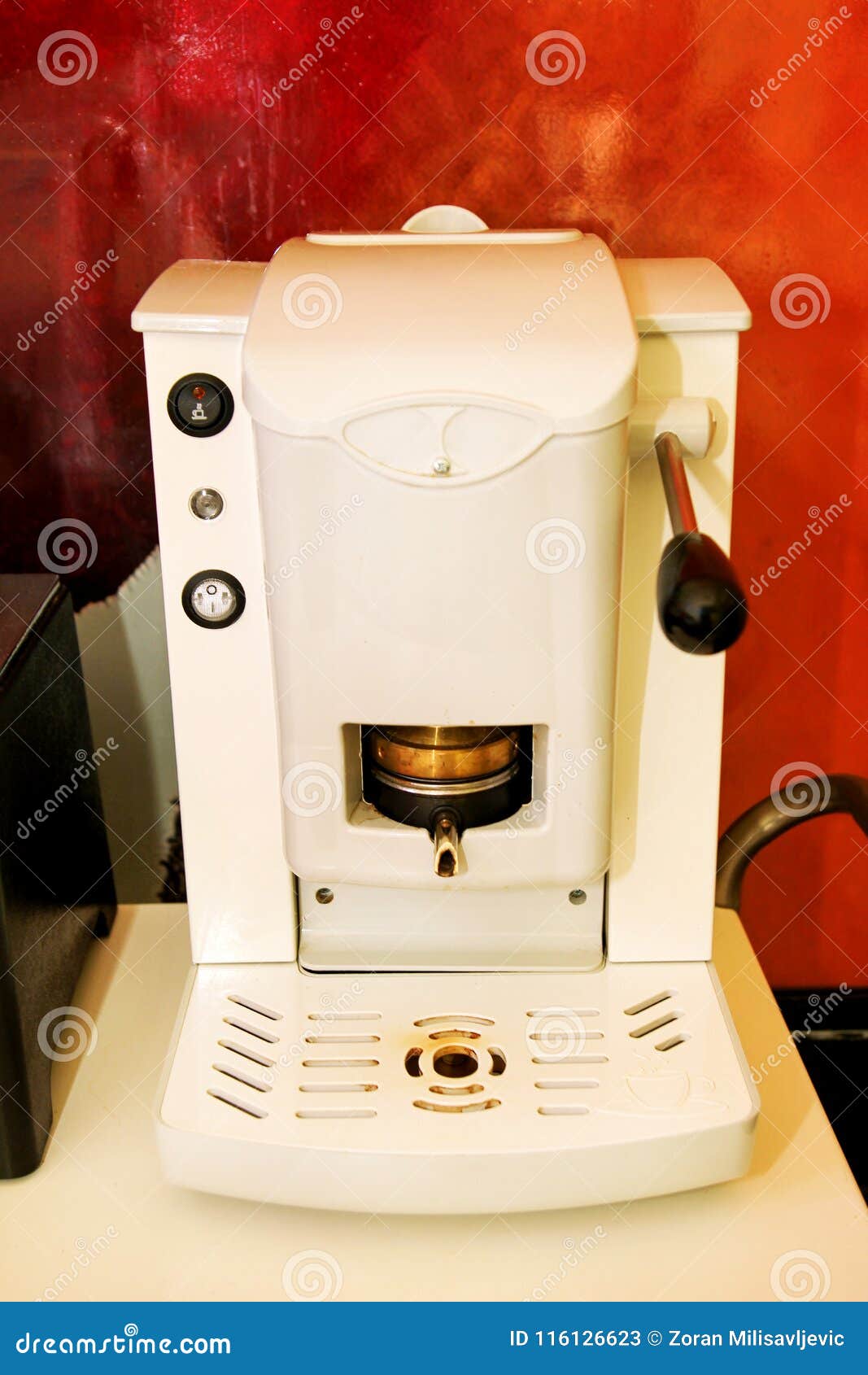 coffee machine maker. espresso machine, close-up. a professional coffee maker in a cafe. cappuccino, macchiato, espresso coffee.