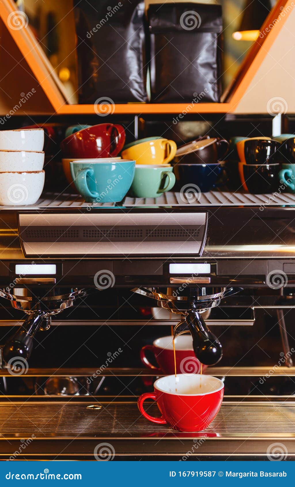 Coffee Machine Makes Cup Hot Coffee Stock Image Image of document