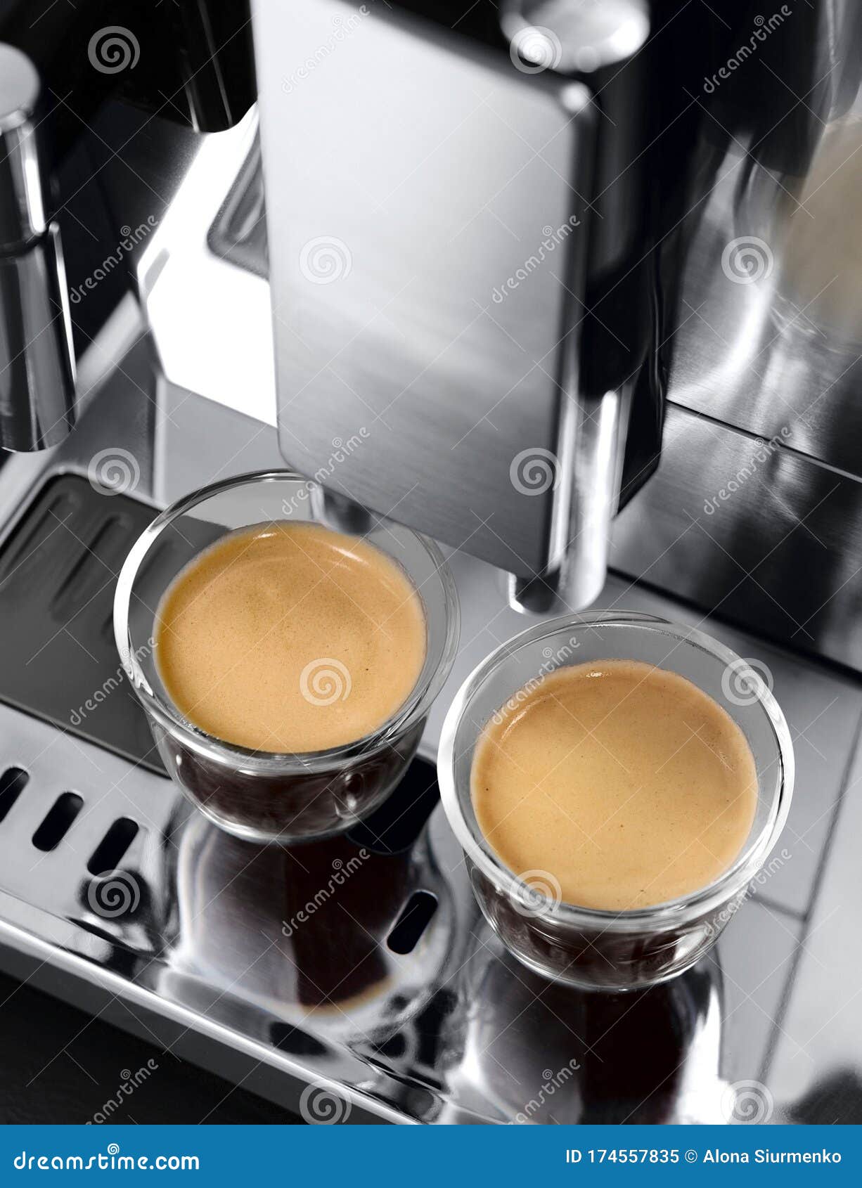 Coffee Machine Makes Espresso in Glasses Stock Image Image of work, home 174557835