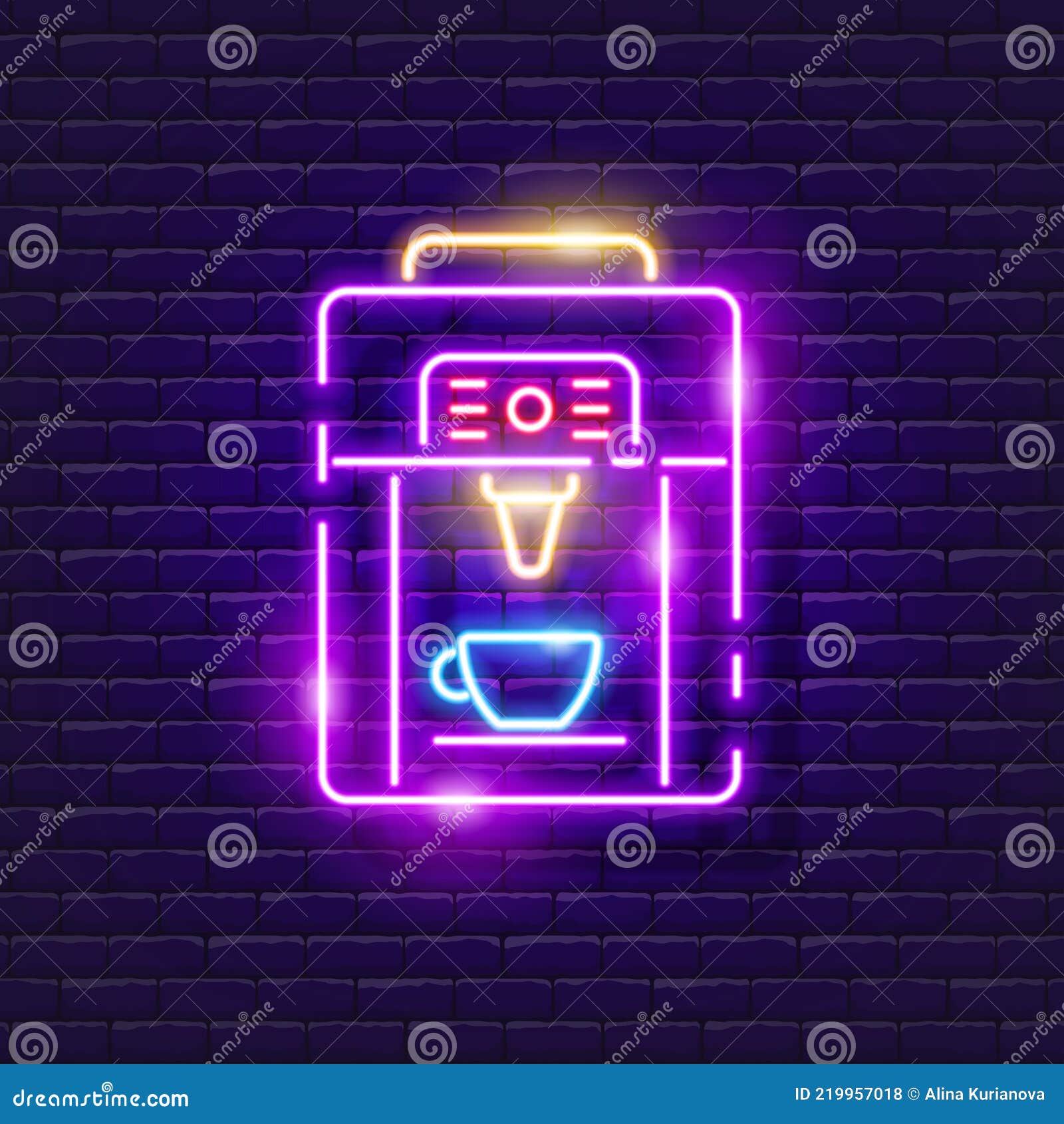 Coffee Machine Neon Sign. Coffee Making Equipment Glowing Icon. Vector