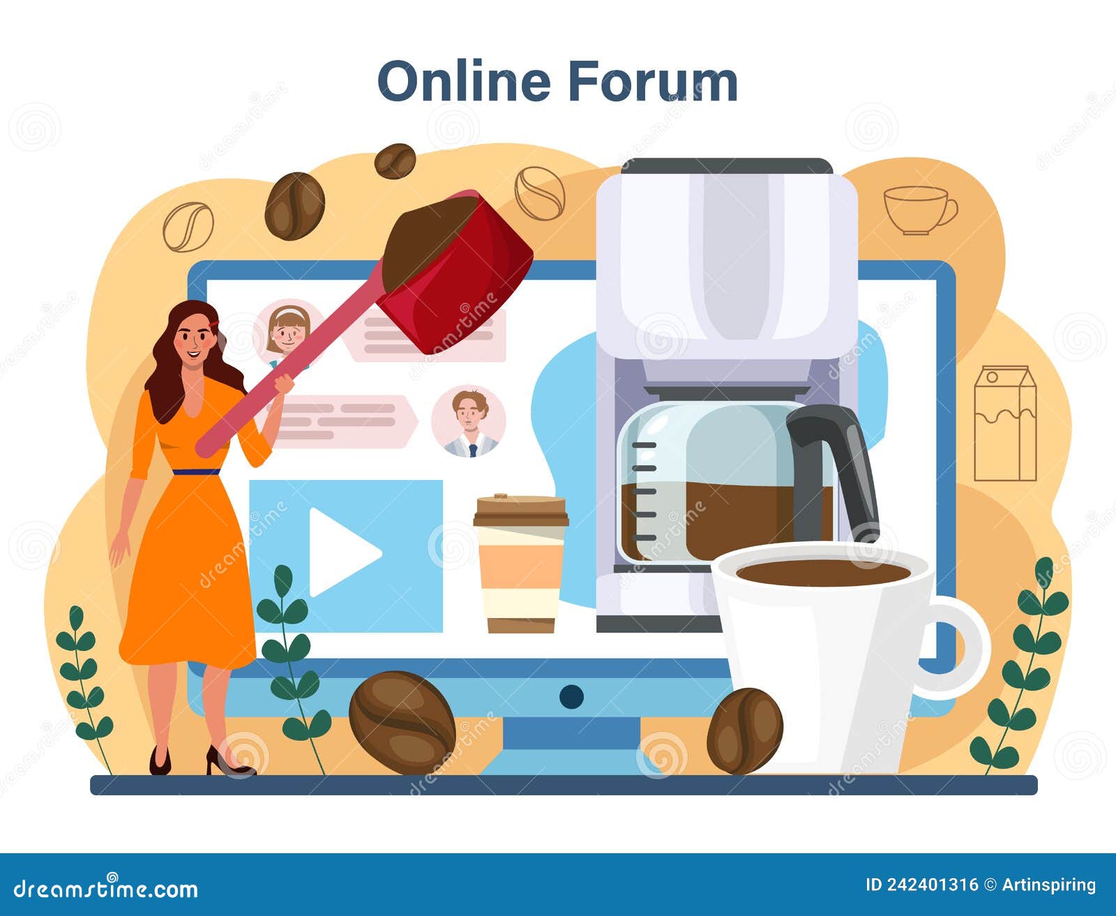 Coffee Machine Online Service or Platform. Barista Making a Cup Stock Vector Illustration of