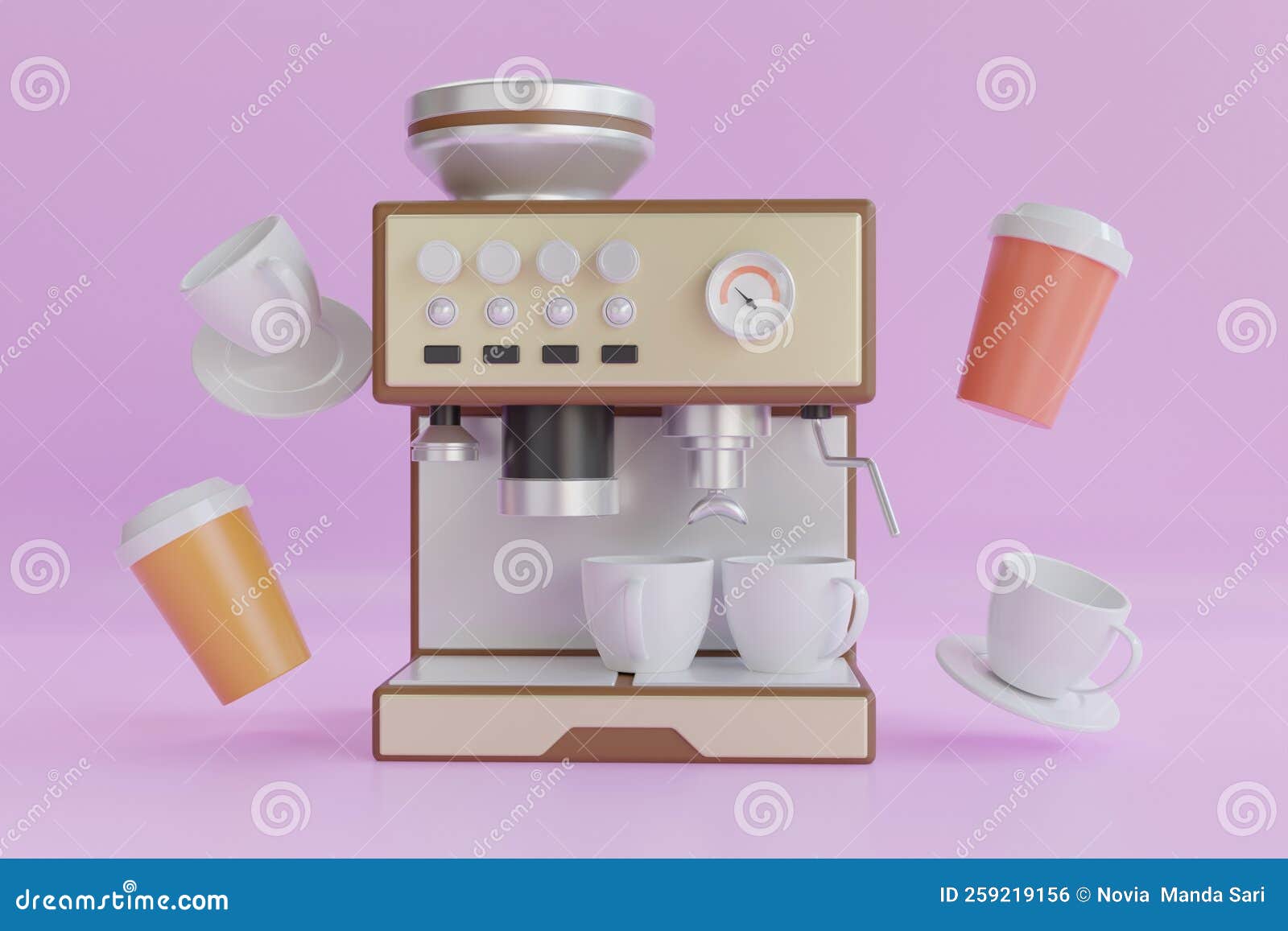 Coffee Machine. Coffee Shop 3D Render. Digital Illustration of a Coffee