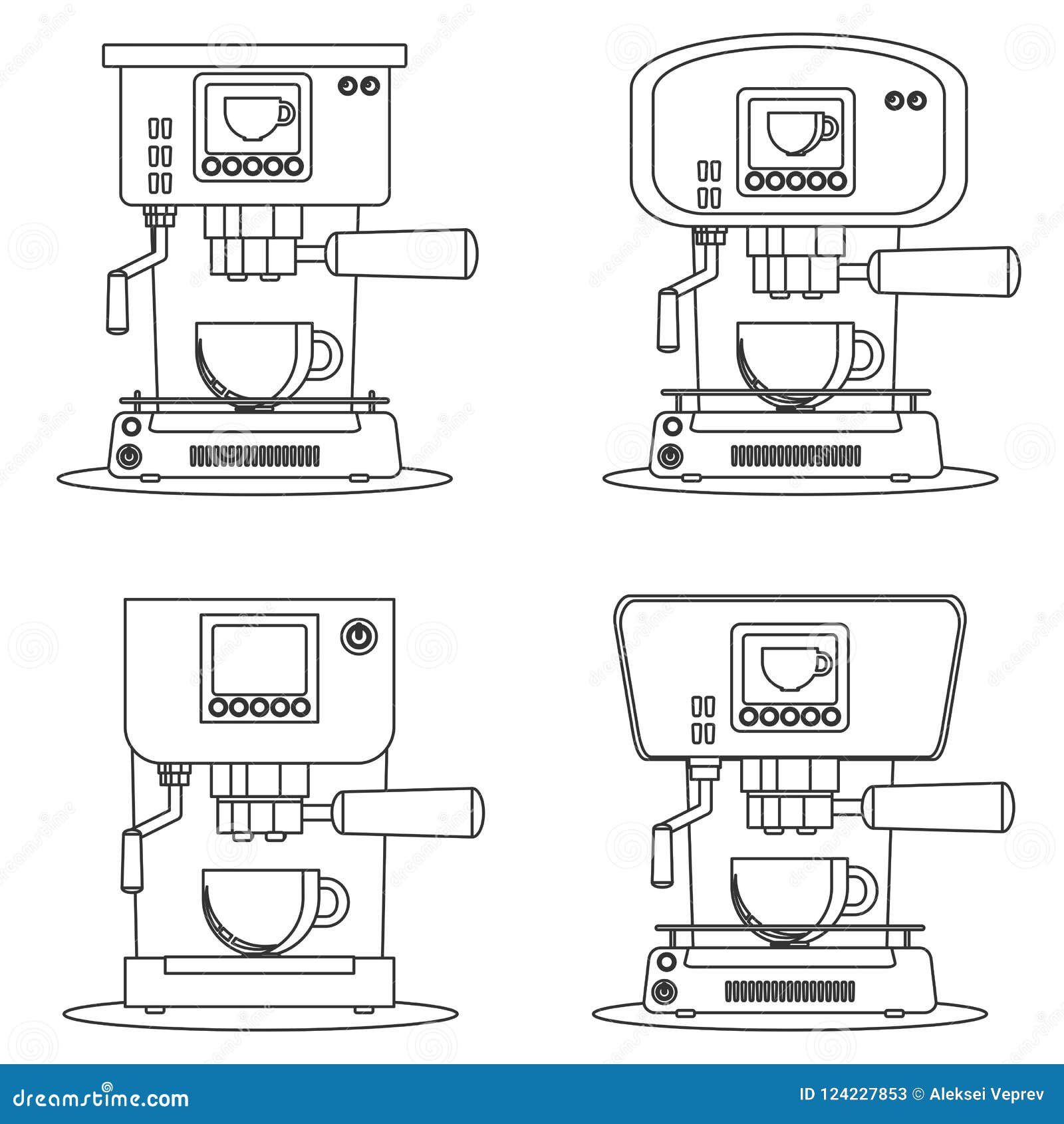 Coffee Maker Machine Icon Flat. Set. Simple Vector Stock Vector
