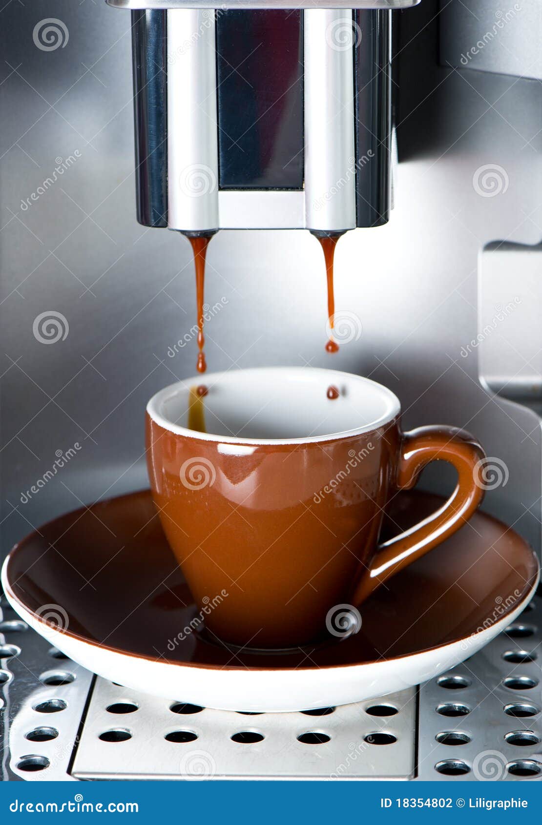 coffee maker pouring fresh espresso coffee