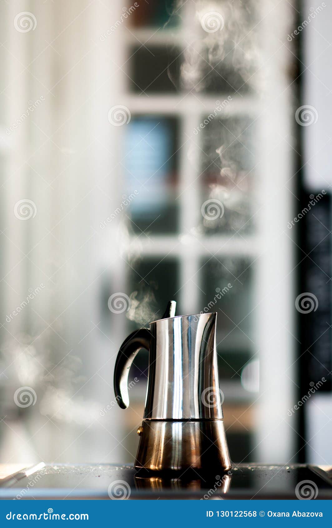 Coffee Maker on the Stove with Steam Stock Photo Image of stove, food