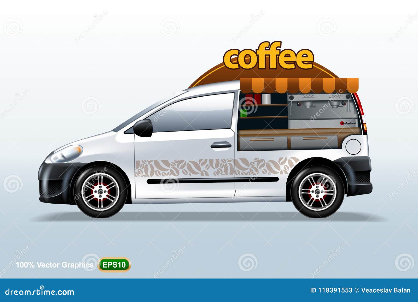 Coffee Maker Vehiclevan Template, Editable Layout. Stock Vector