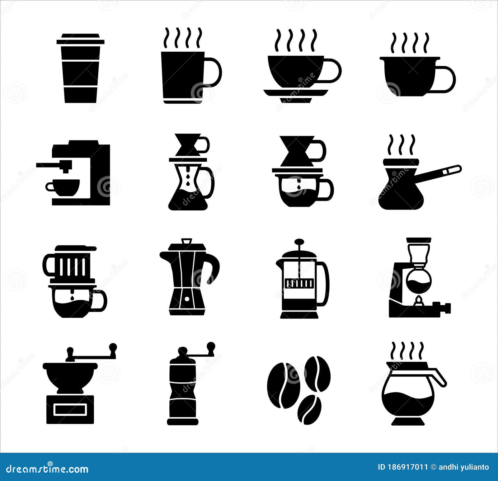 Tea And Coffee Making Facility Flat White Icons. Yerba Mate Calabash