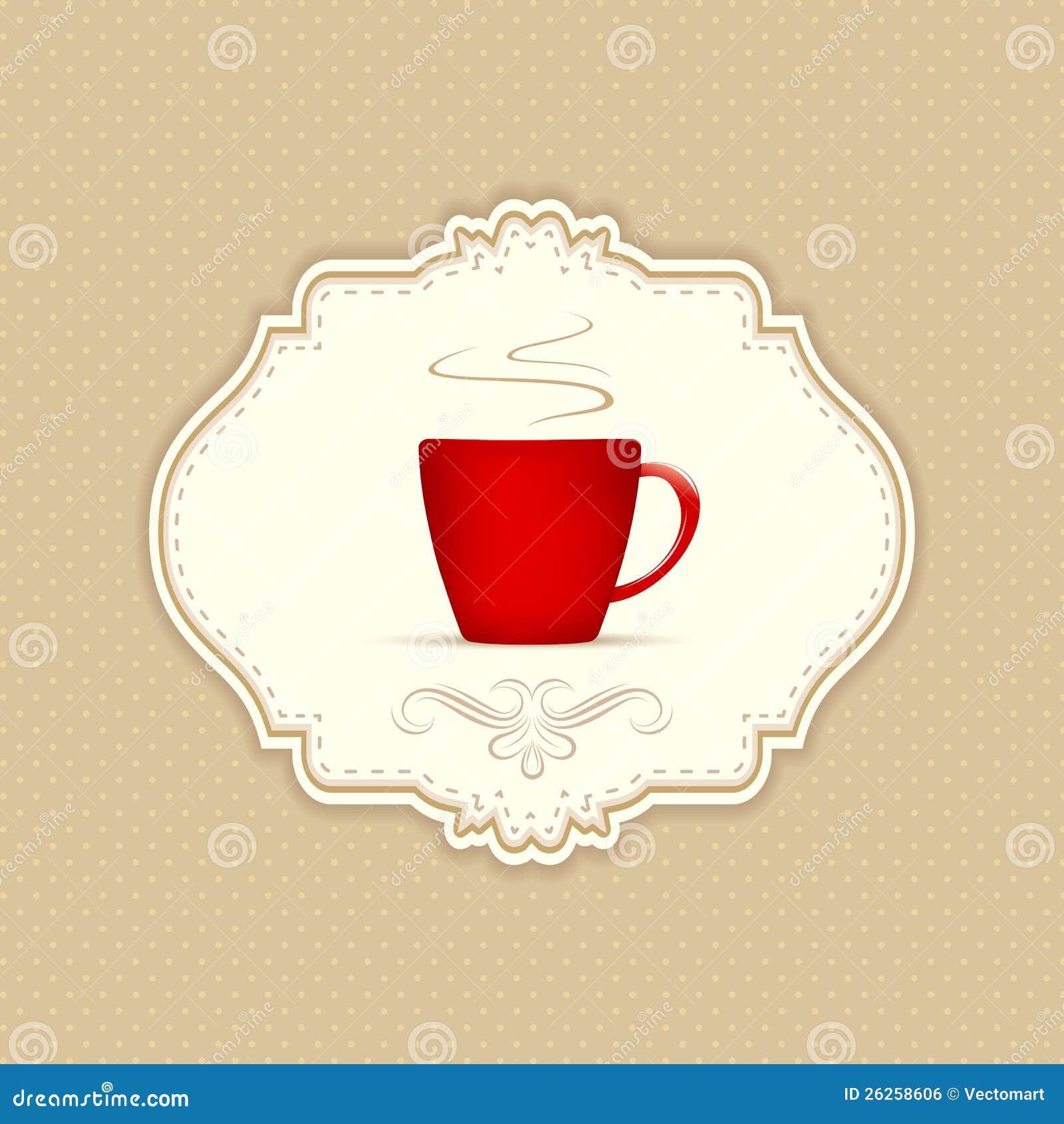 Coffee Menu. Illustration of cup of hot coffee cup on patterned background